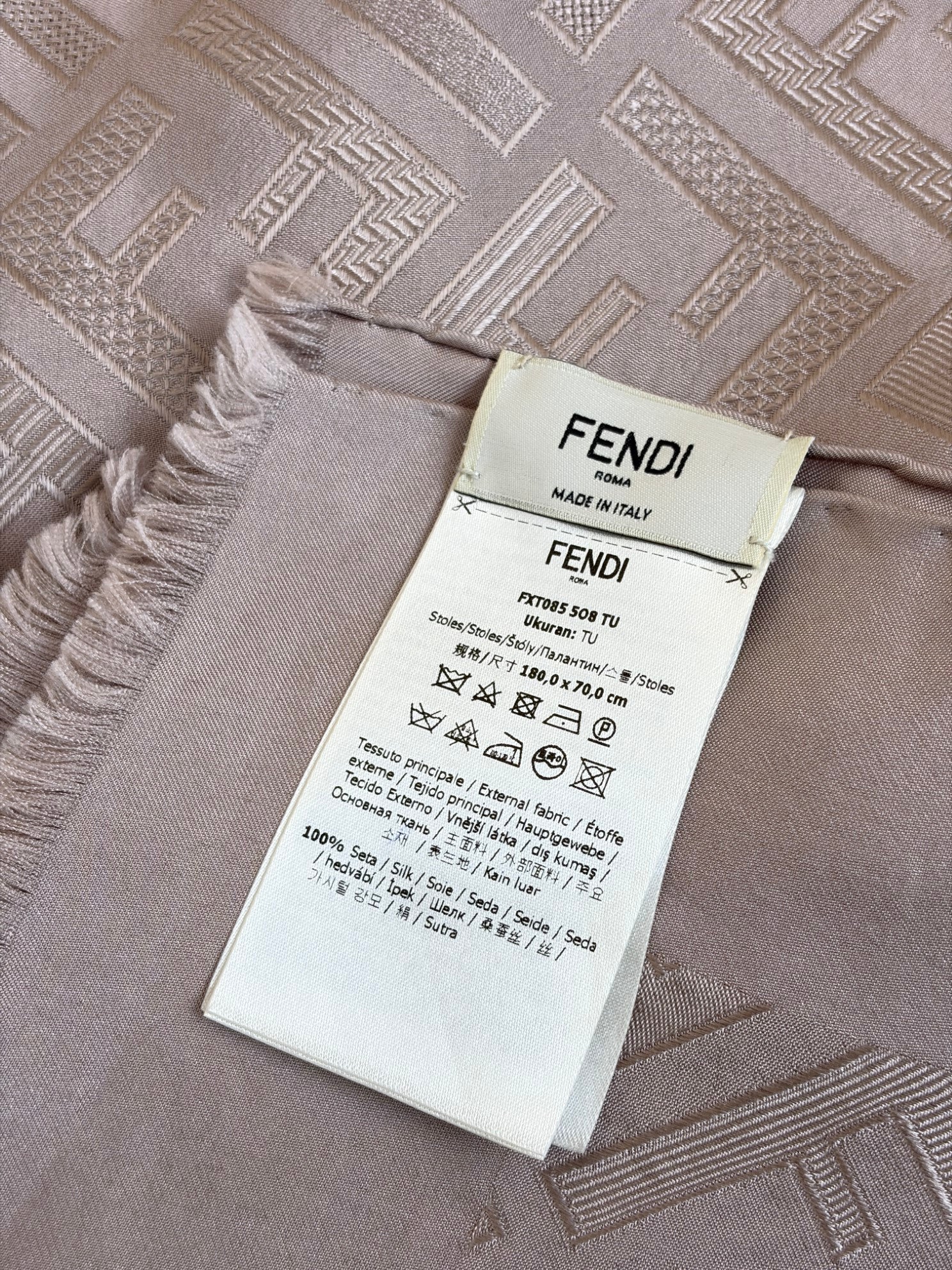 Fendi Nude Signature FF Pattern Silk Jacquard Fringed Edge Scarf