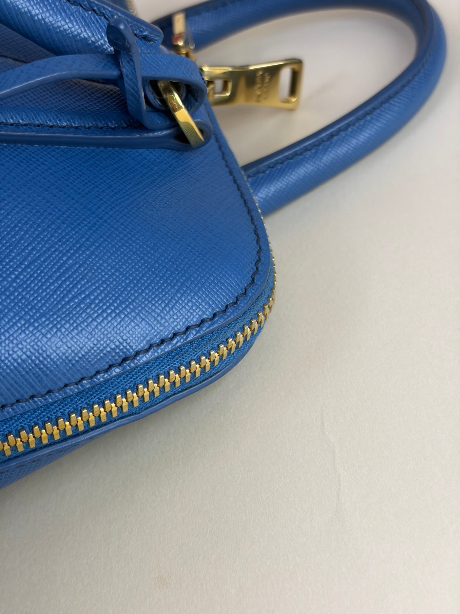 Prada cobalt Saffia no leather promenade small tote bag