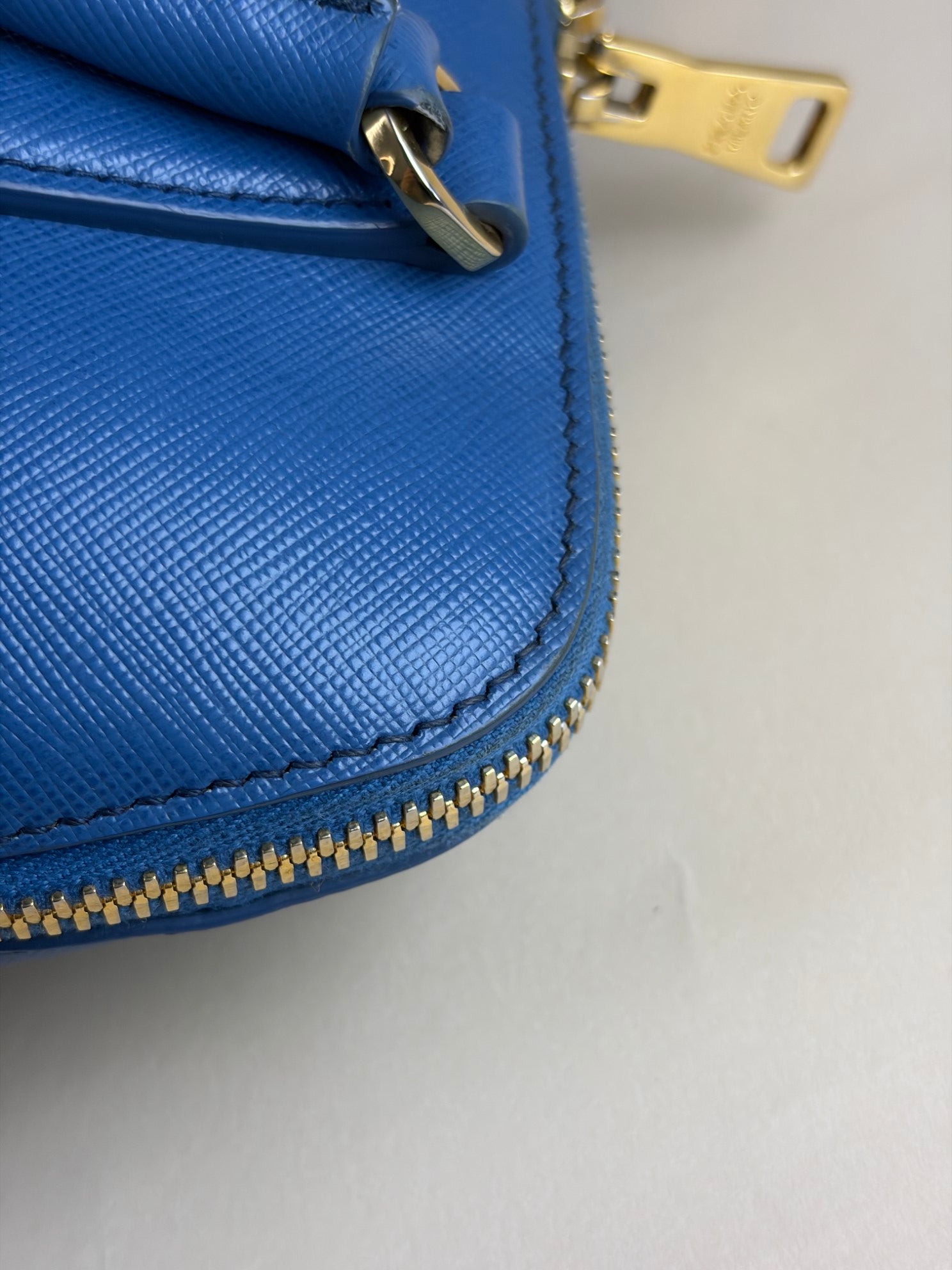 Prada cobalt Saffia no leather promenade small tote bag