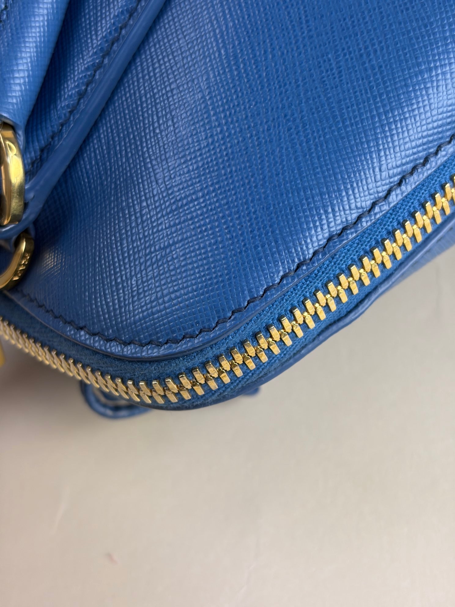 Prada cobalt Saffia no leather promenade small tote bag