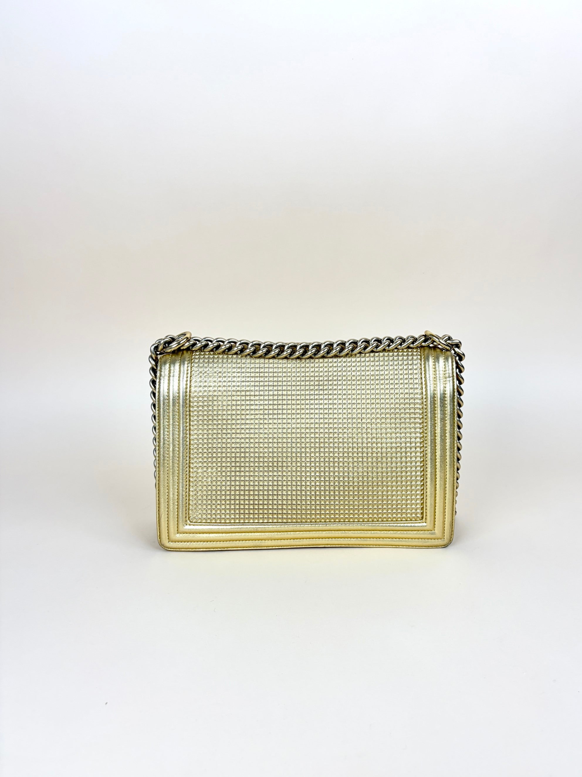 Chanel metallic gold lambskin cube embossed new medium