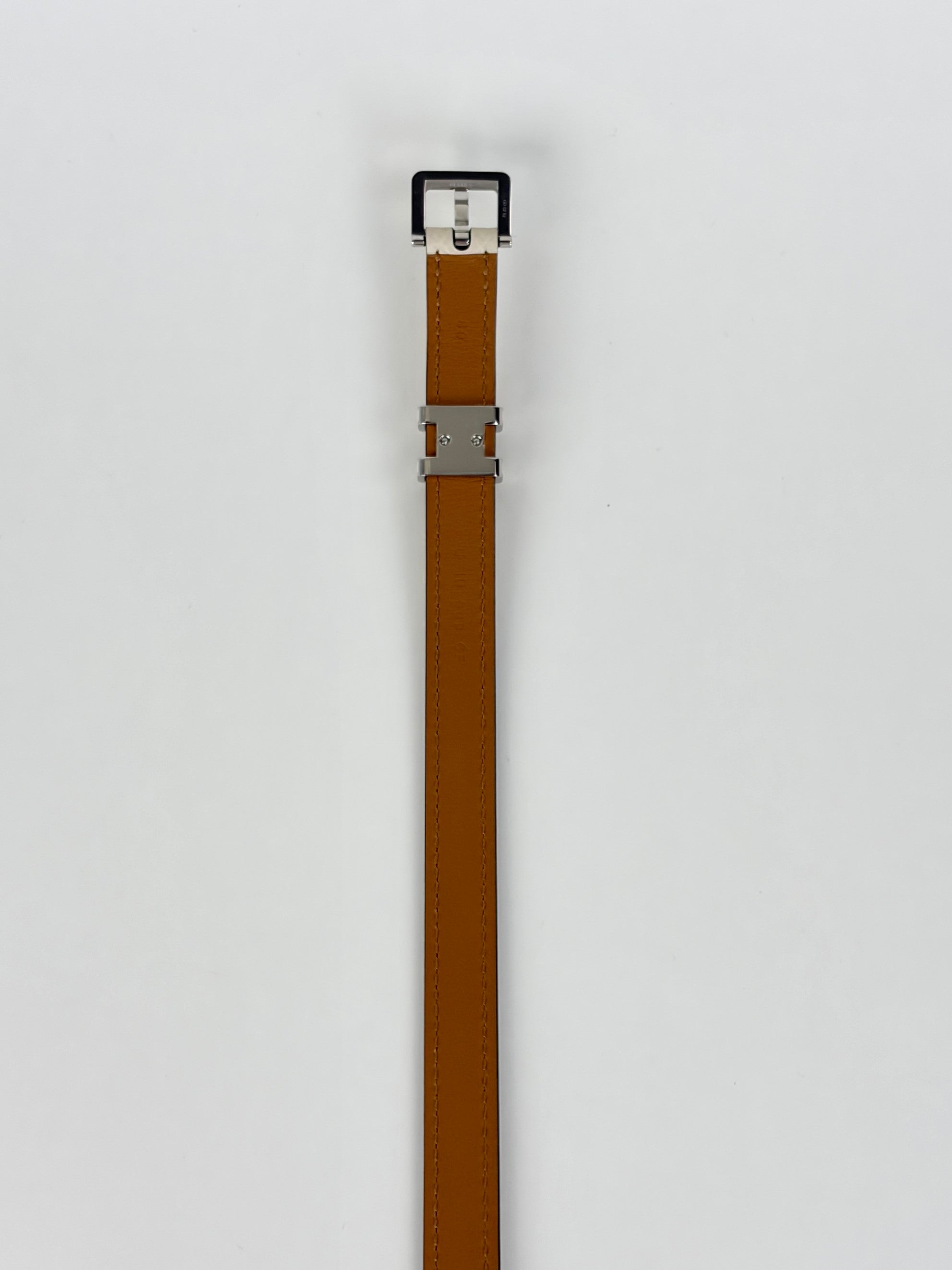 Hermes craie Epson calfskin pop up palladium plated 15mm belt