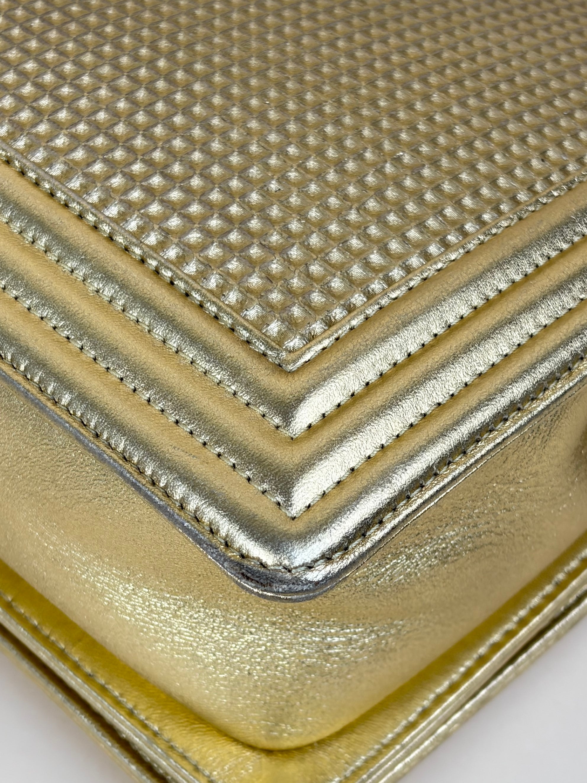Chanel metallic gold lambskin cube embossed new medium
