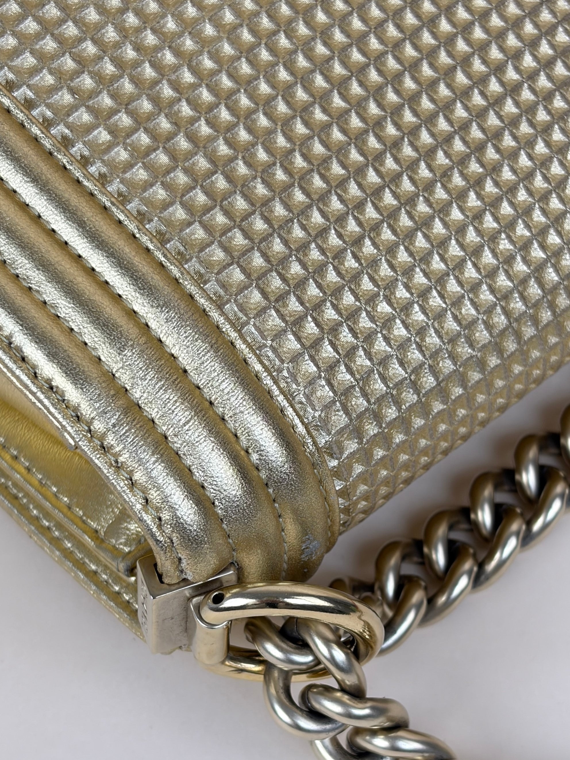 Chanel metallic gold lambskin cube embossed new medium