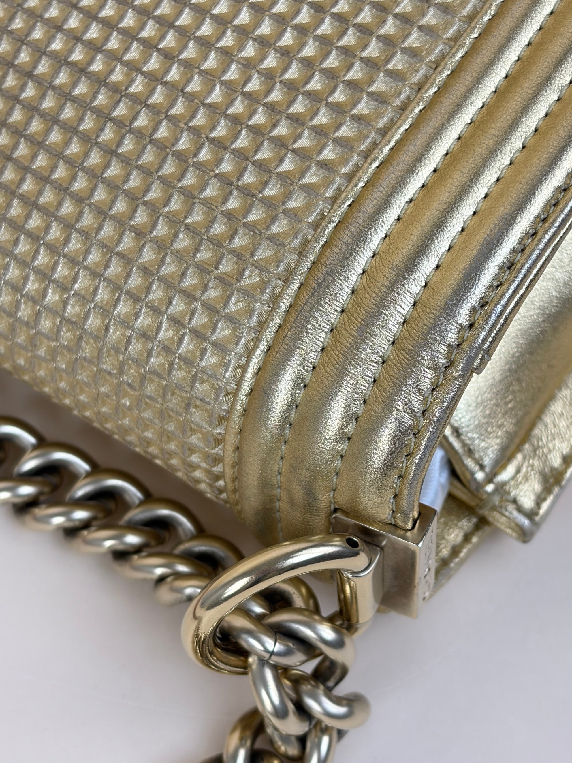Chanel metallic gold lambskin cube embossed new medium