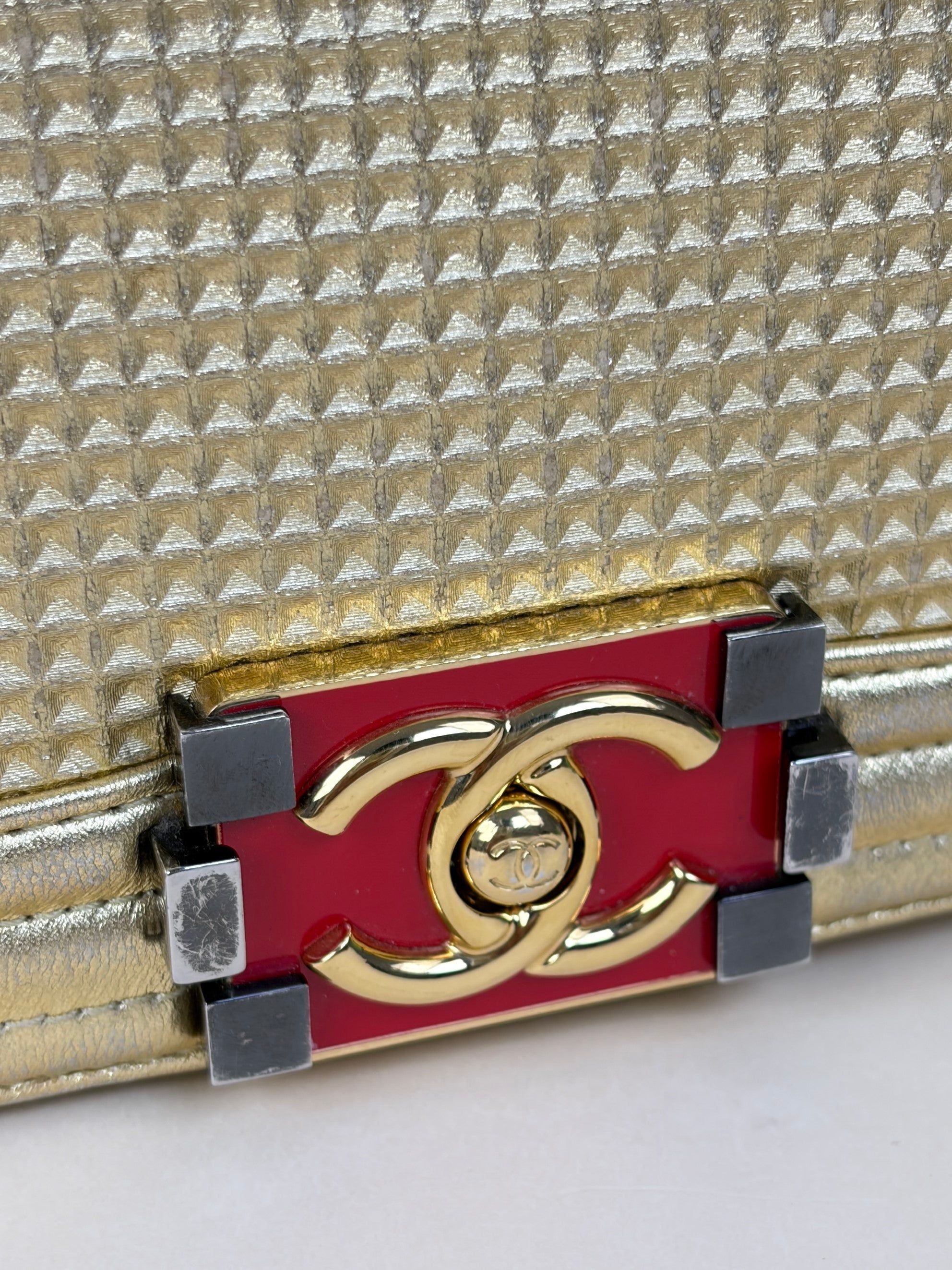Chanel metallic gold lambskin cube embossed new medium