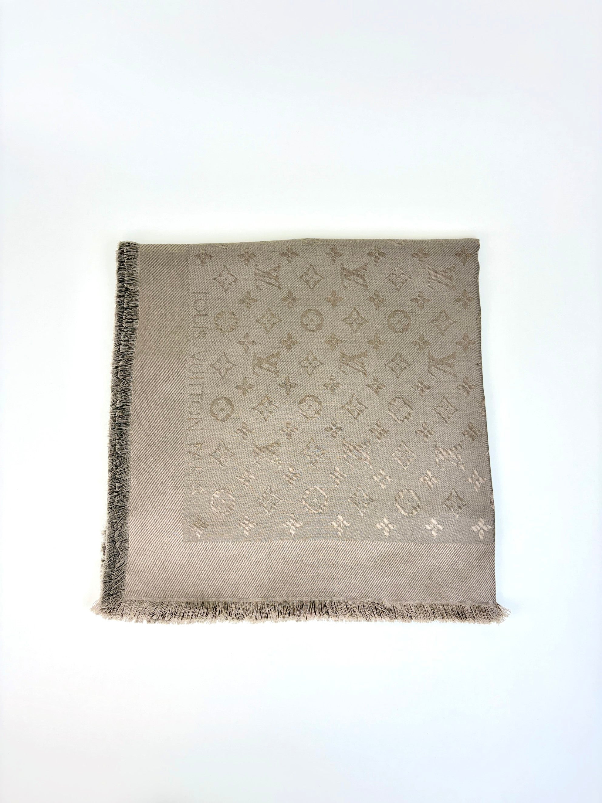louis Vuitton light brown monogram classic silk wool shawl