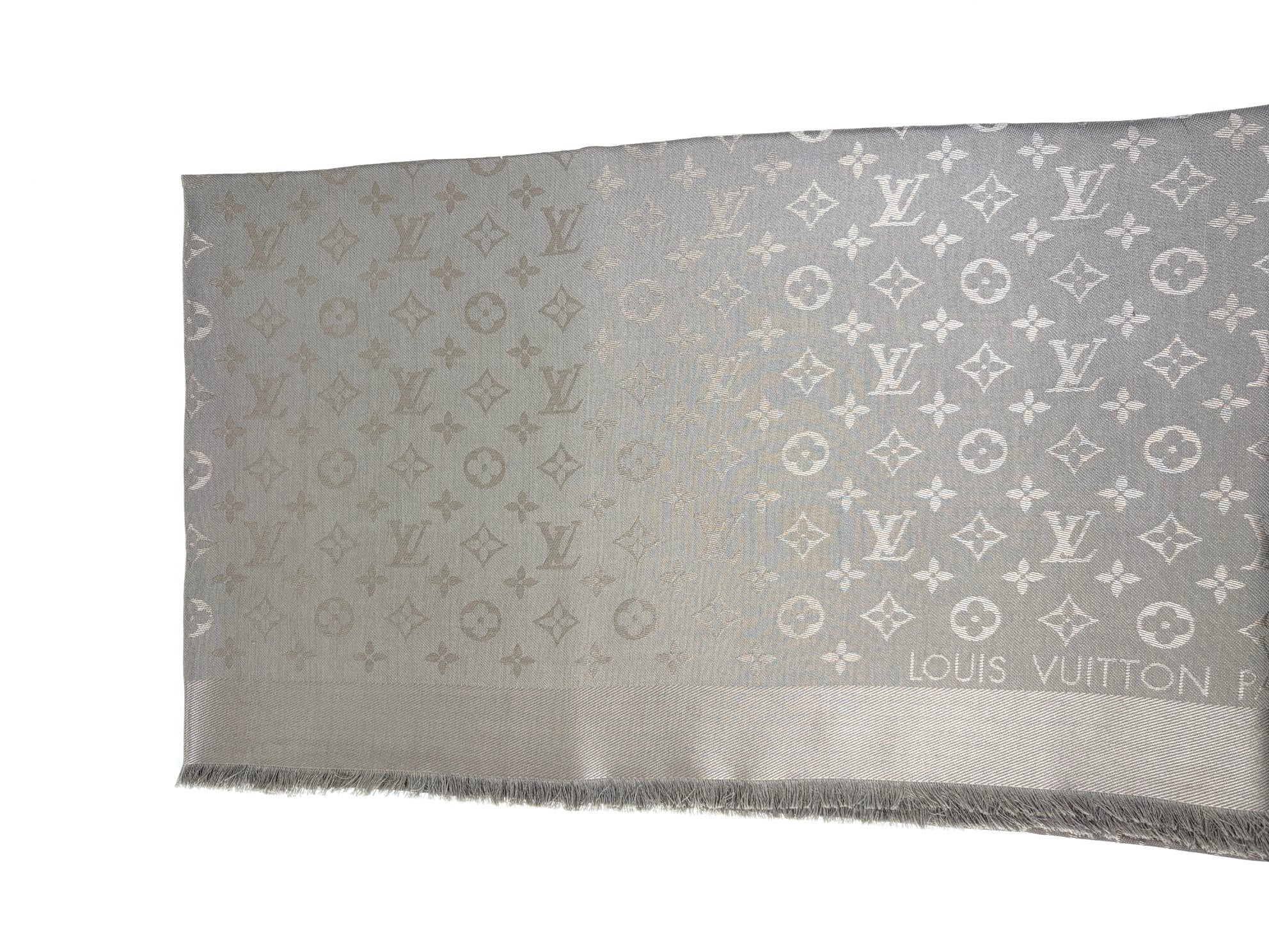 louis Vuitton light brown monogram classic silk wool shawl