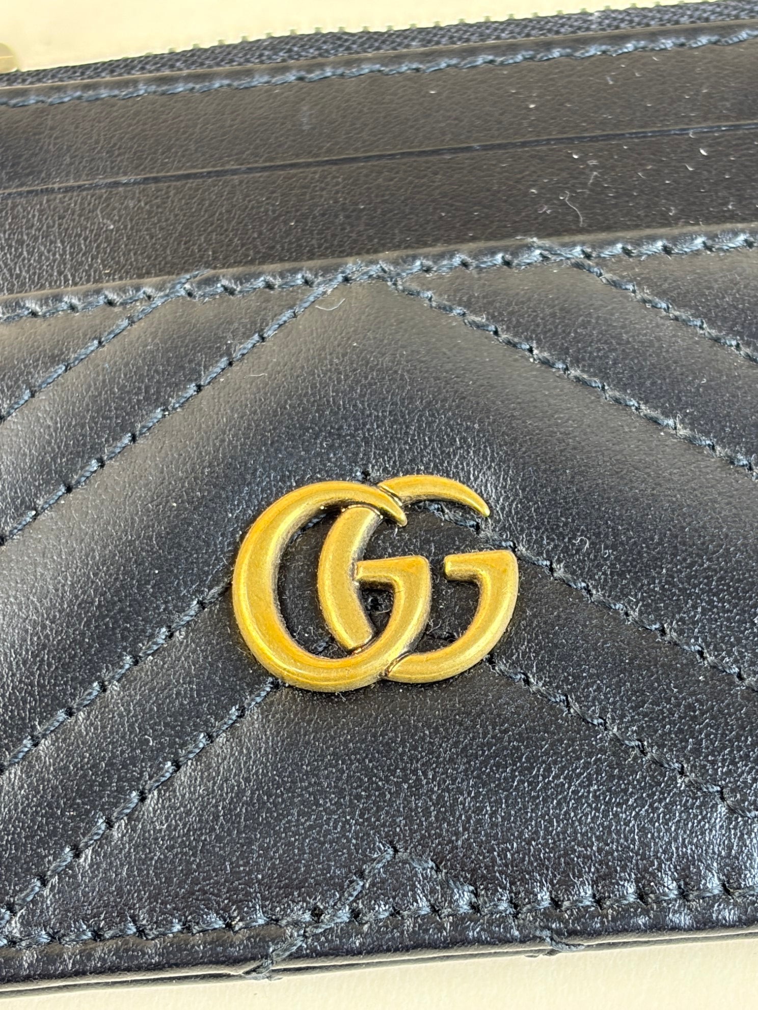 Gucci Black GG Marmont Card Holder with Key Chain