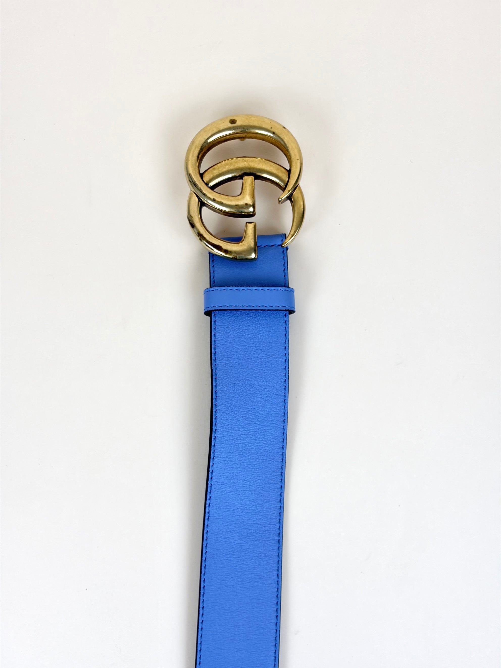 Gucci light blue leather gg Marmont wide belt