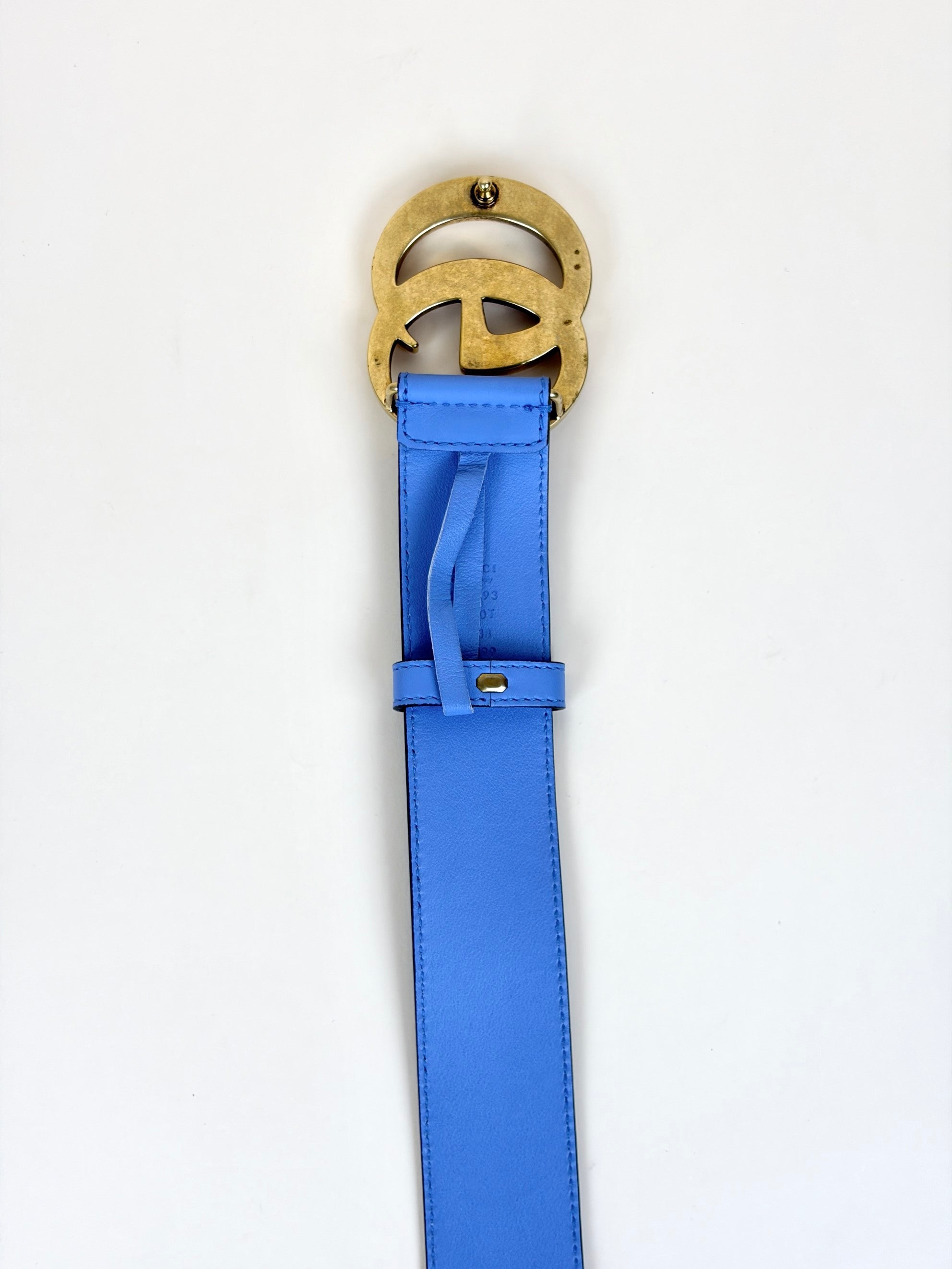 Gucci light blue leather gg Marmont wide belt