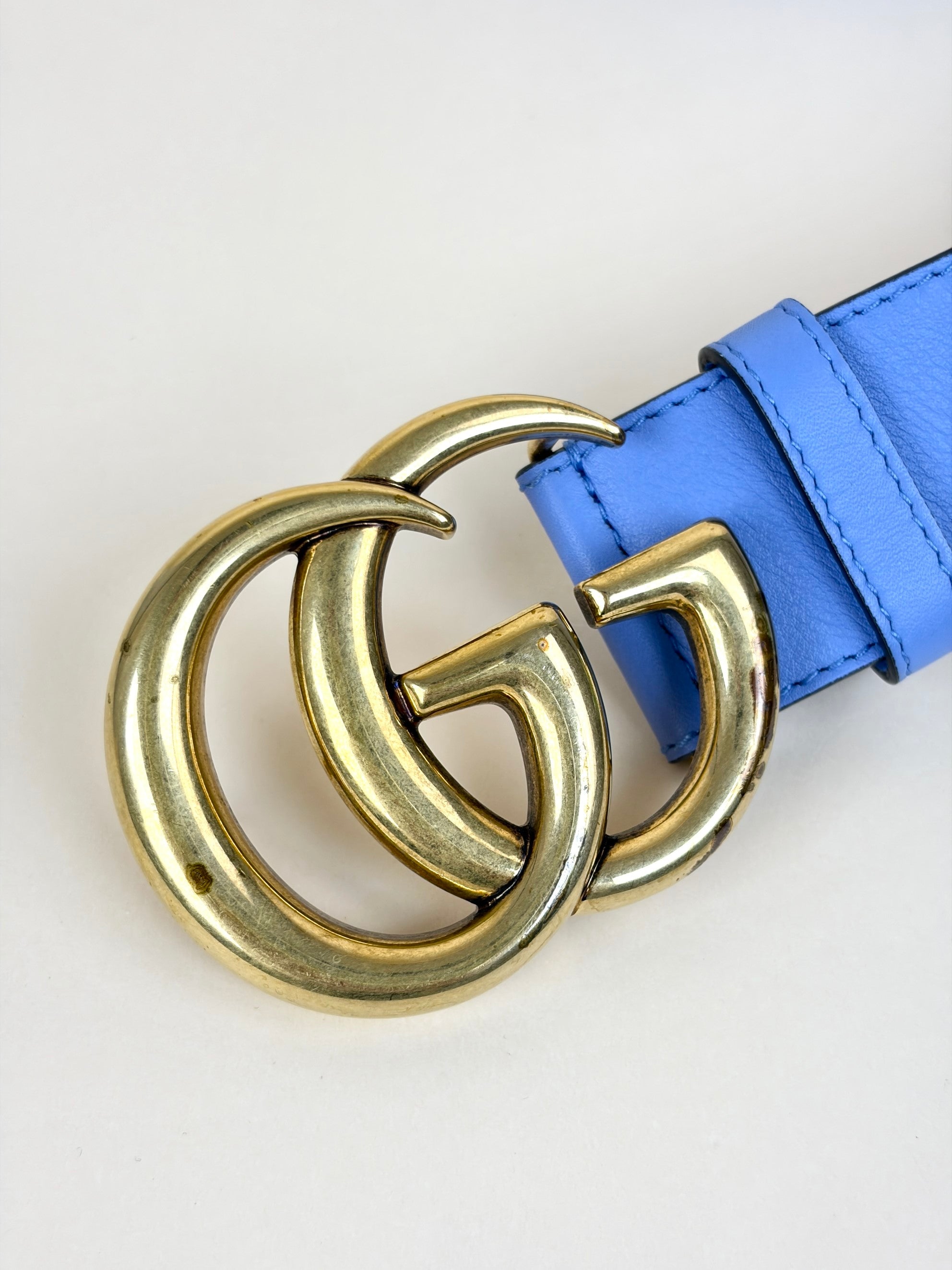 Gucci light blue leather gg Marmont wide belt