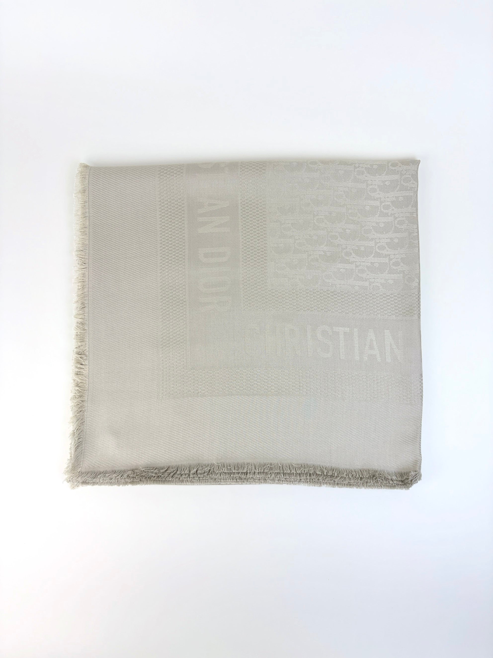 DIOR grayish oblique jacquard silk and wool shawl