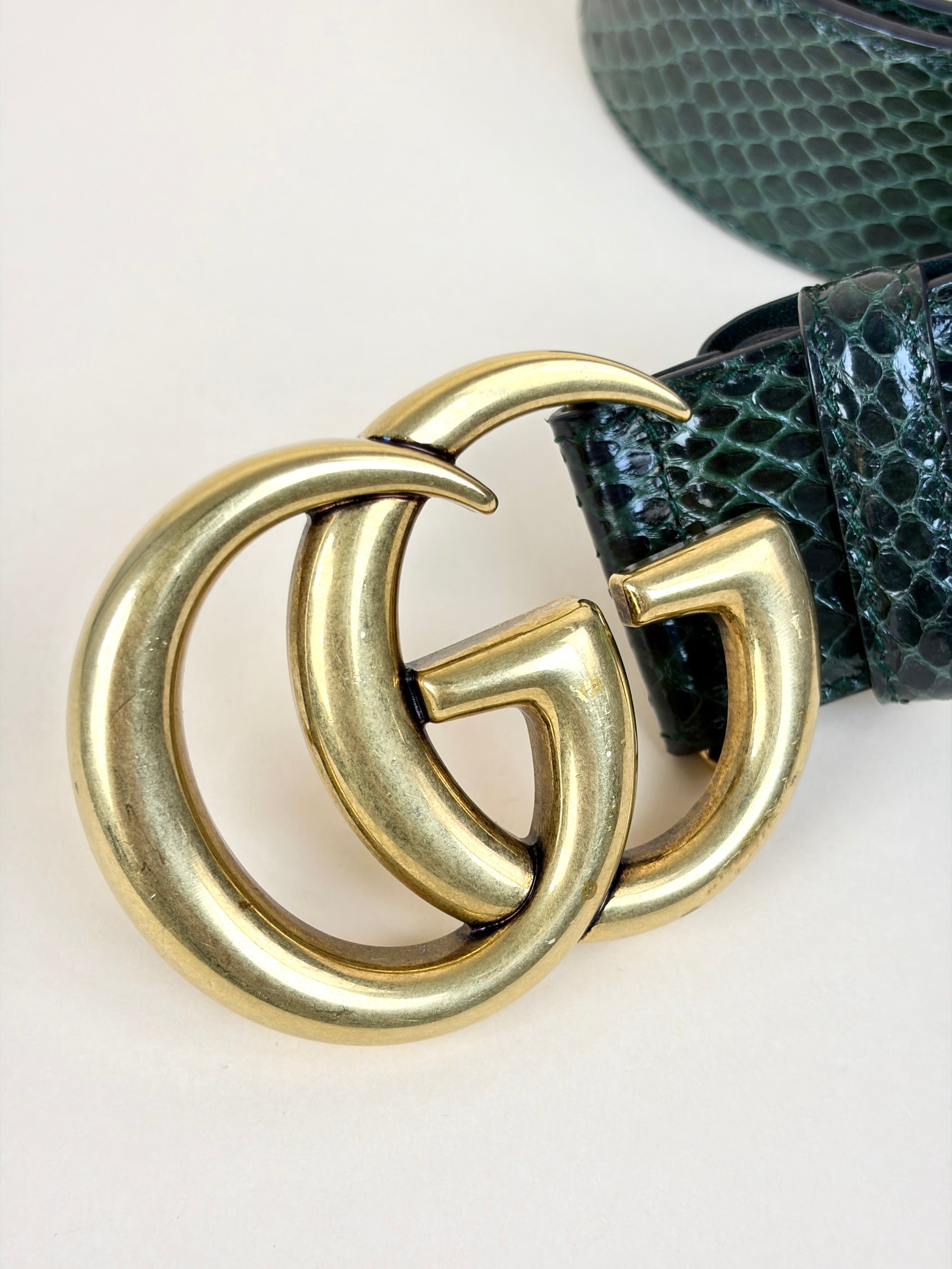 Gucci emerald, green python leather gg Marmont wide belt