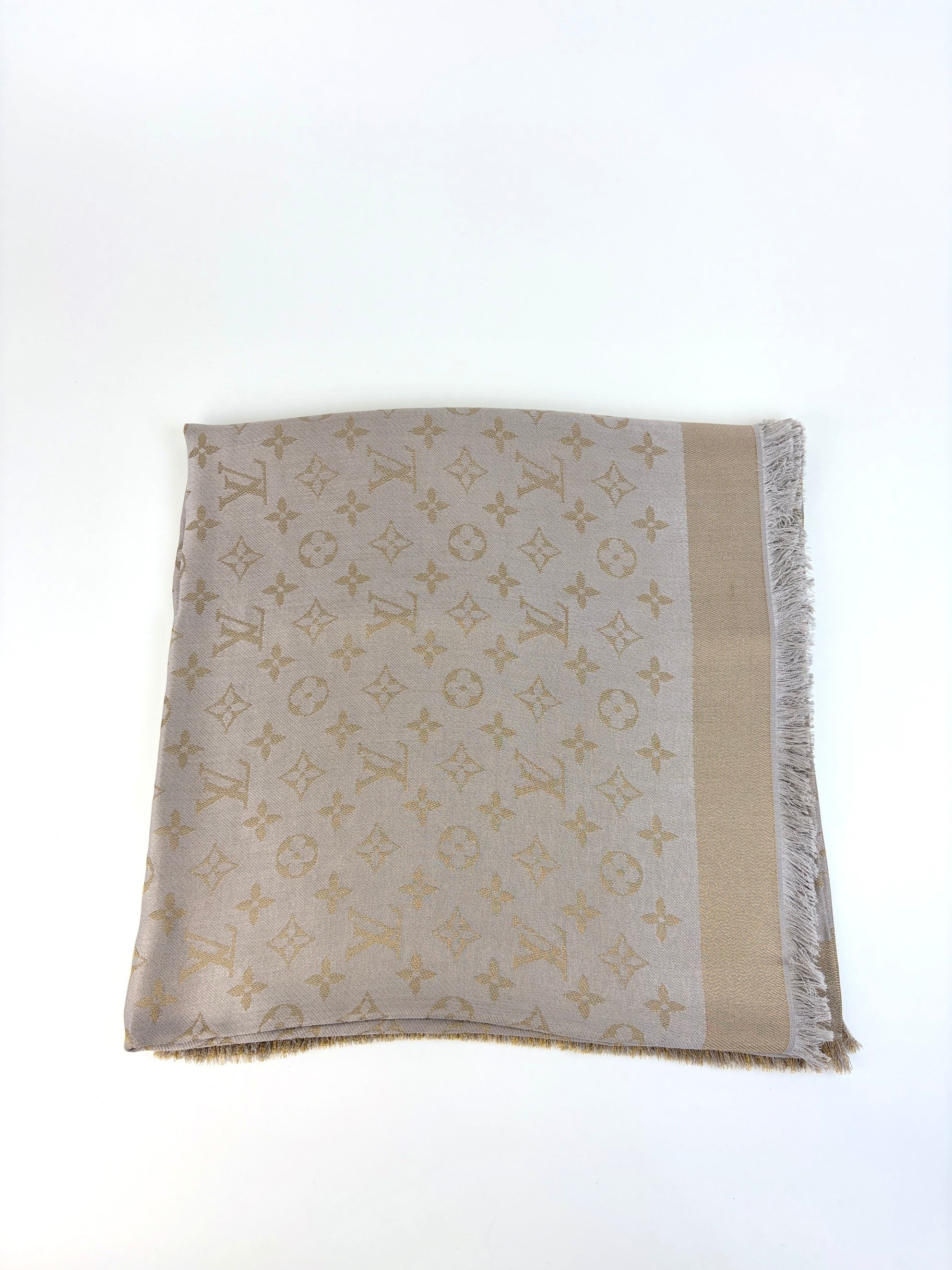 louis Vuitton grey monogram shine silk wool shawl