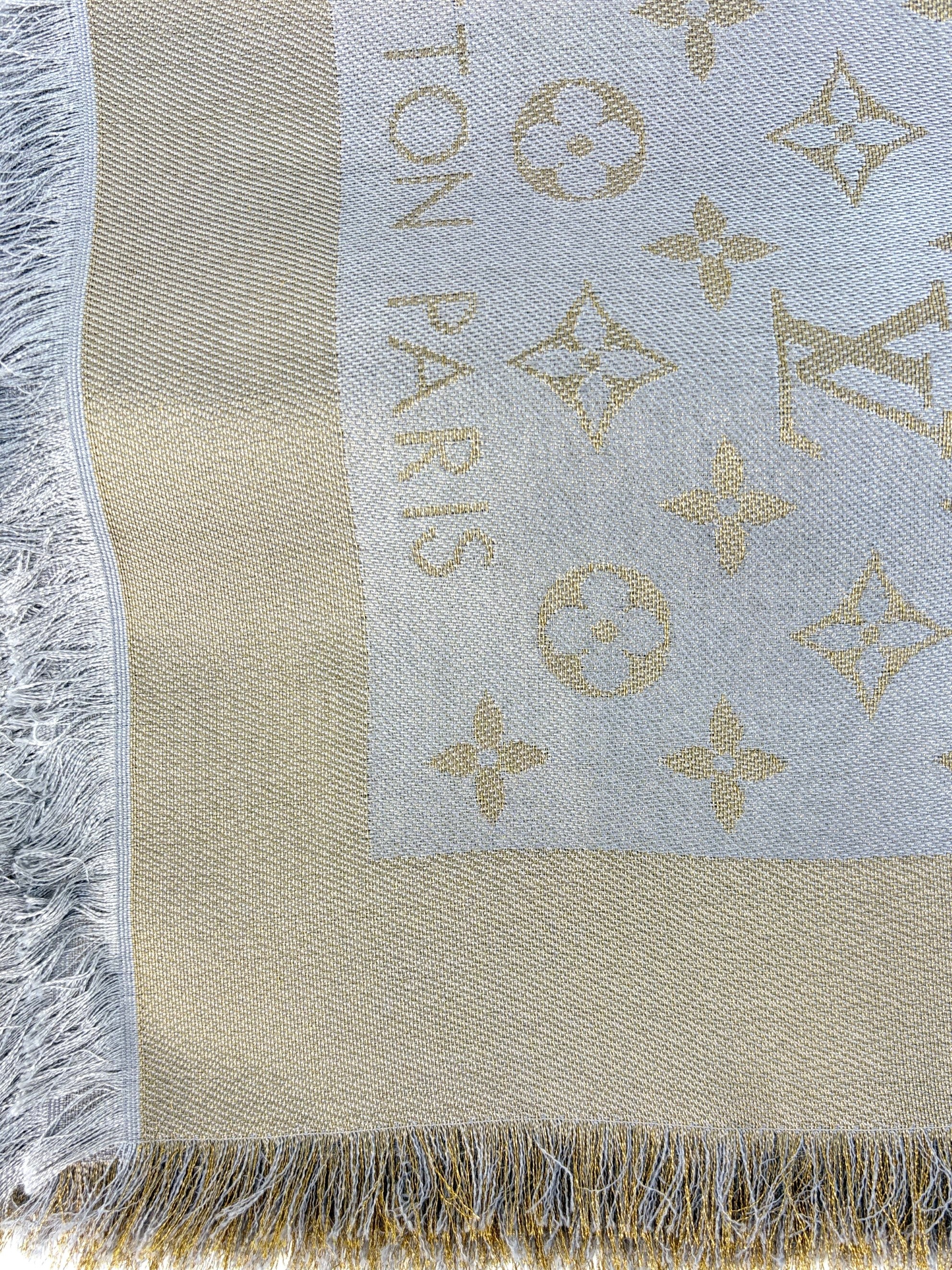louis Vuitton grey monogram shine silk wool shawl