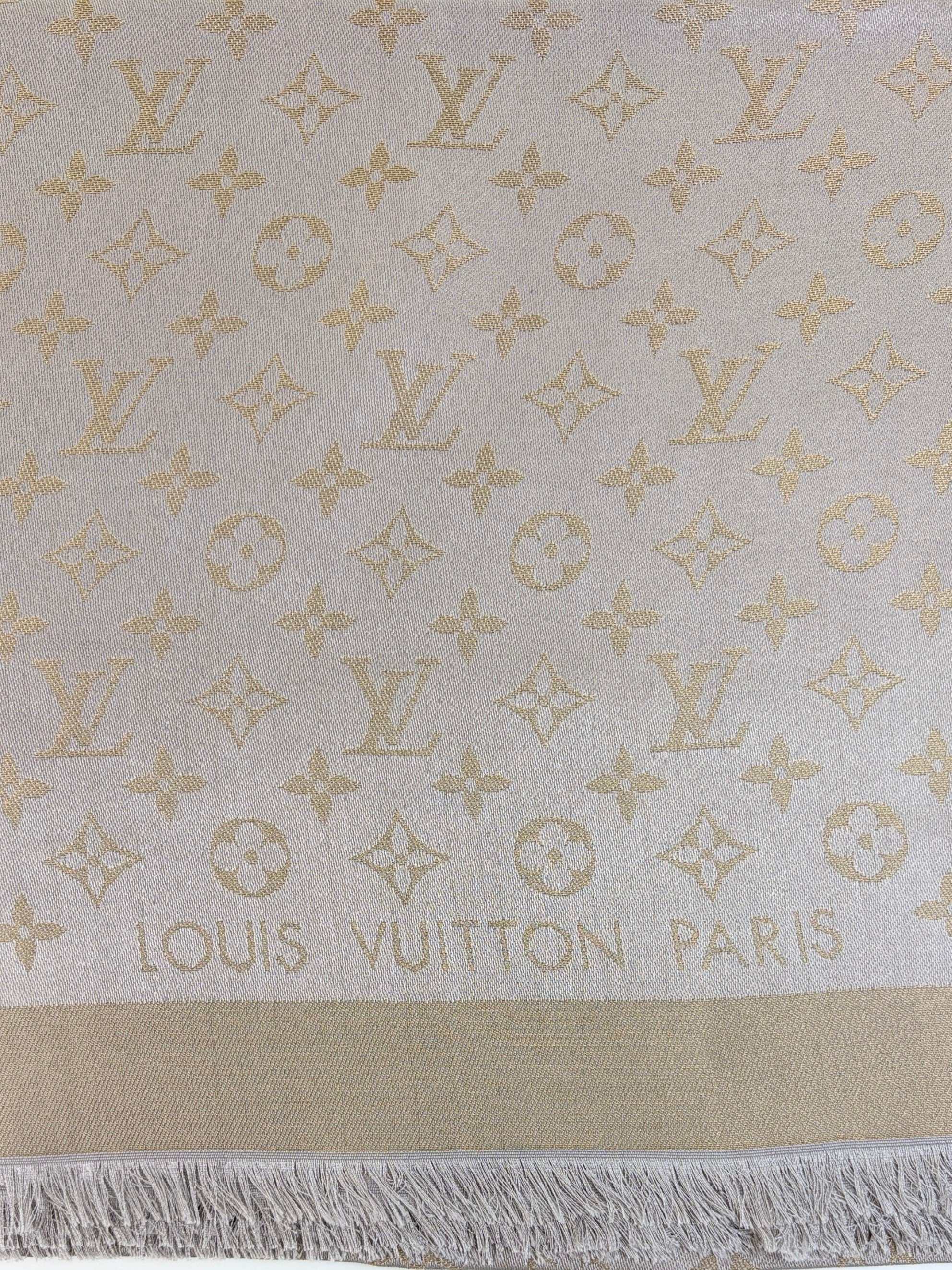 louis Vuitton grey monogram shine silk wool shawl