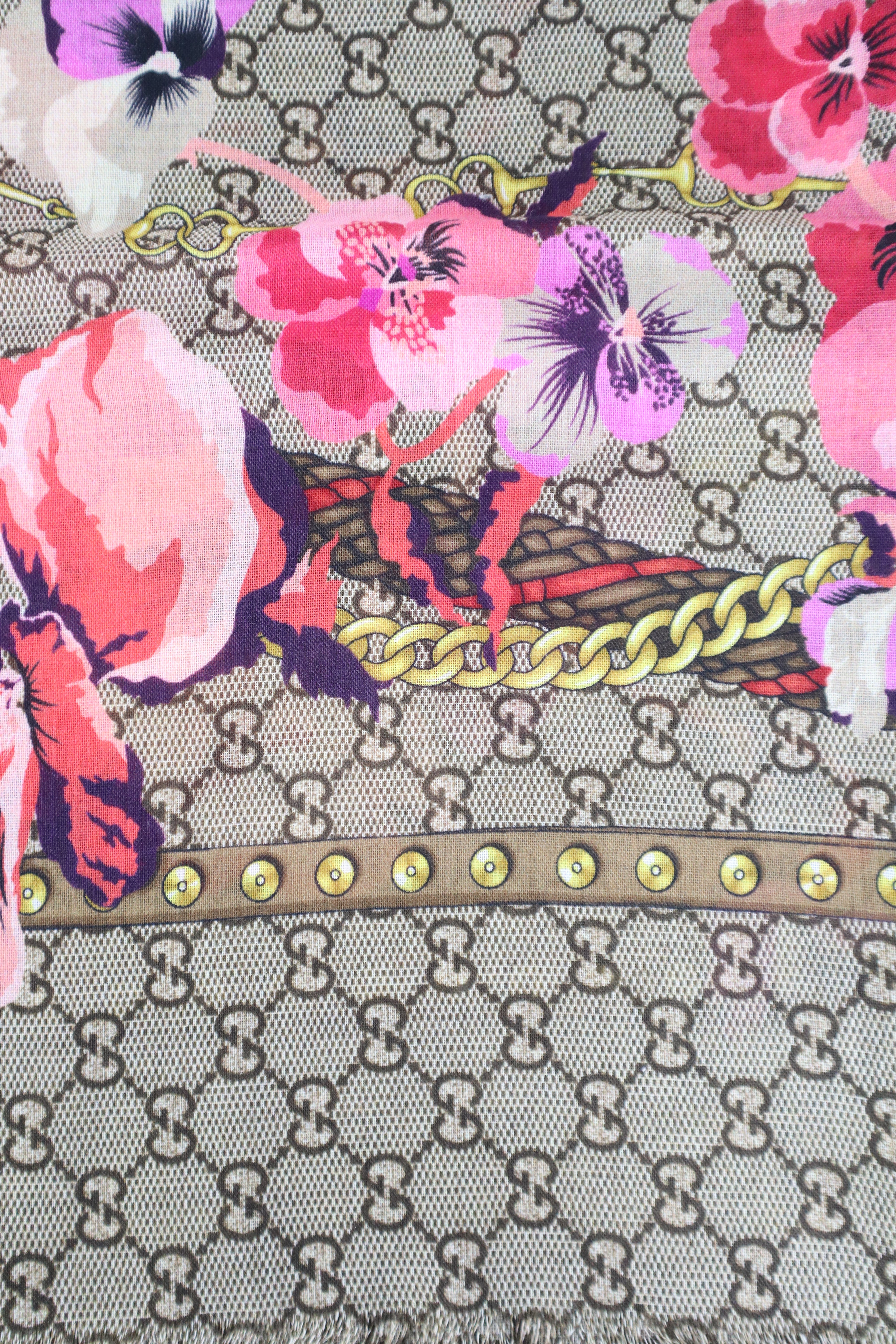 Gucci Tricolor GG Floral Scarf