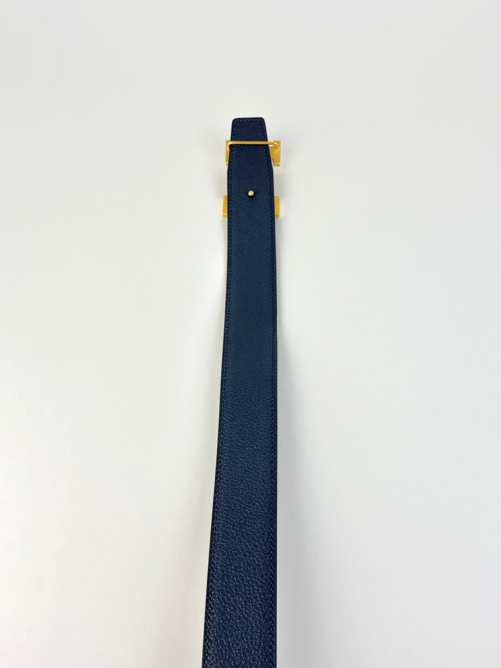 Hermes noir /blue nuit box 135and togo calfskin erversible H buckle gold plated belt