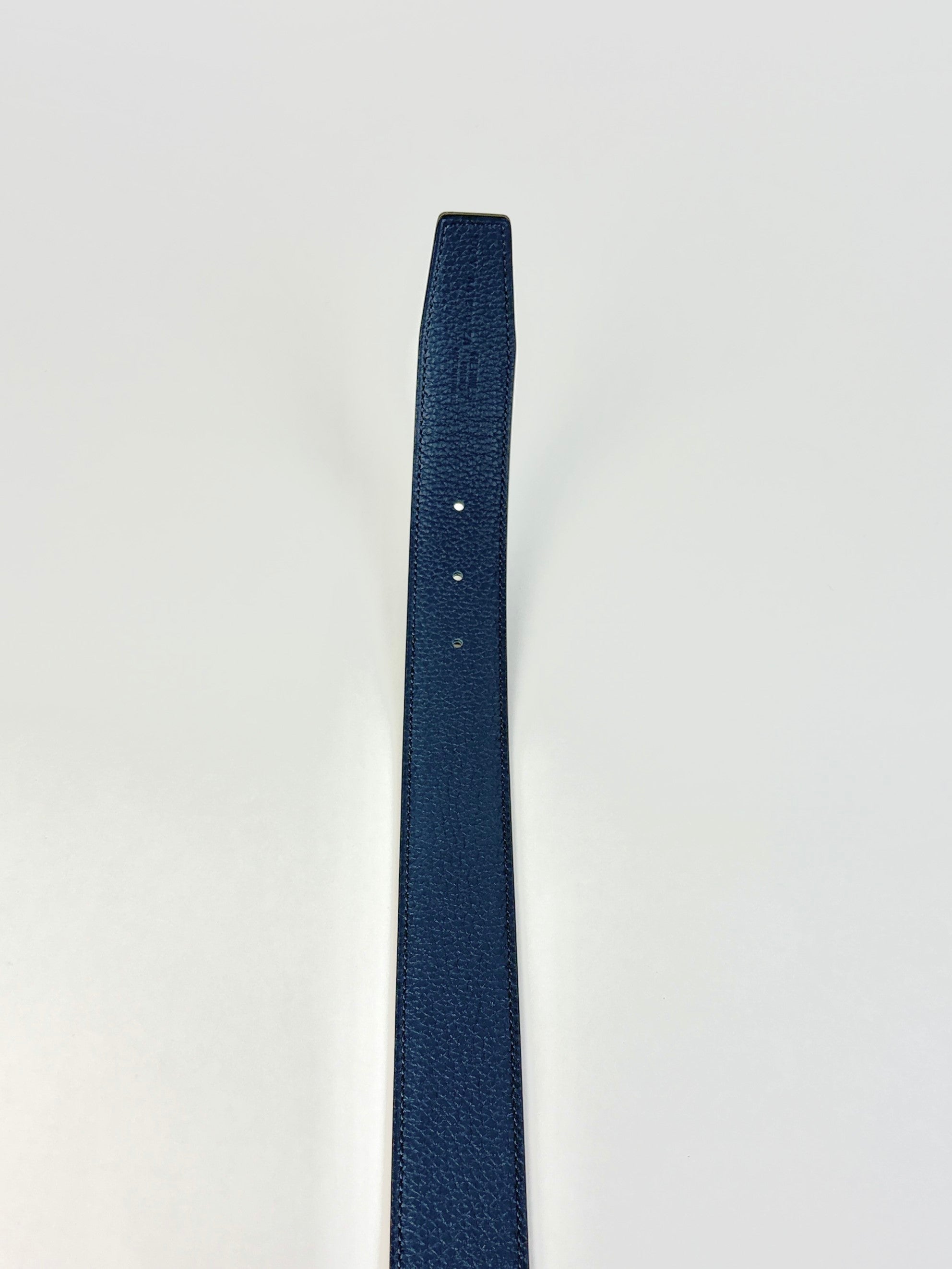Hermes noir /blue nuit box 135and togo calfskin erversible H buckle gold plated belt