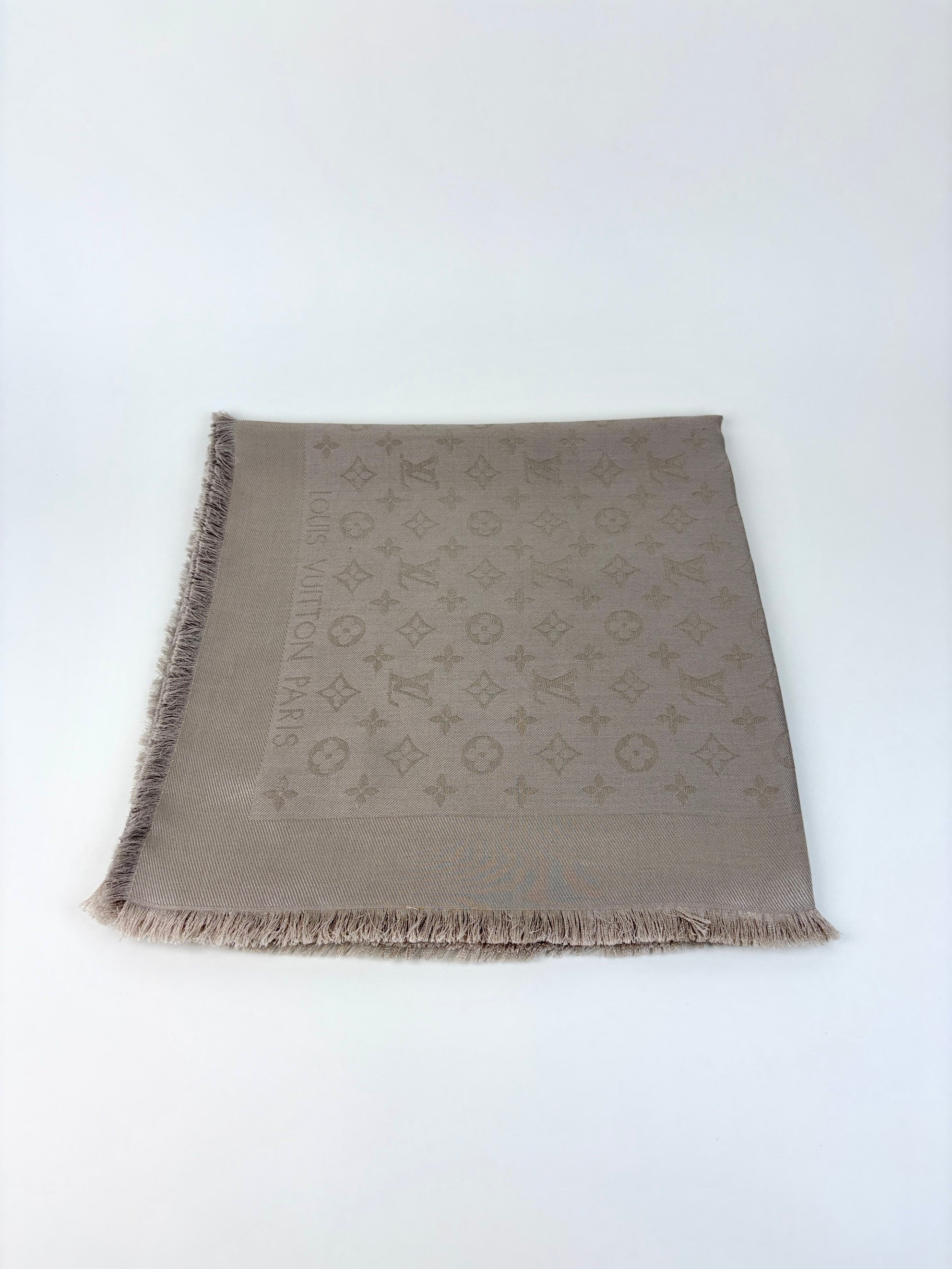 louis Vuitton grey monogram silk wool classic shawl