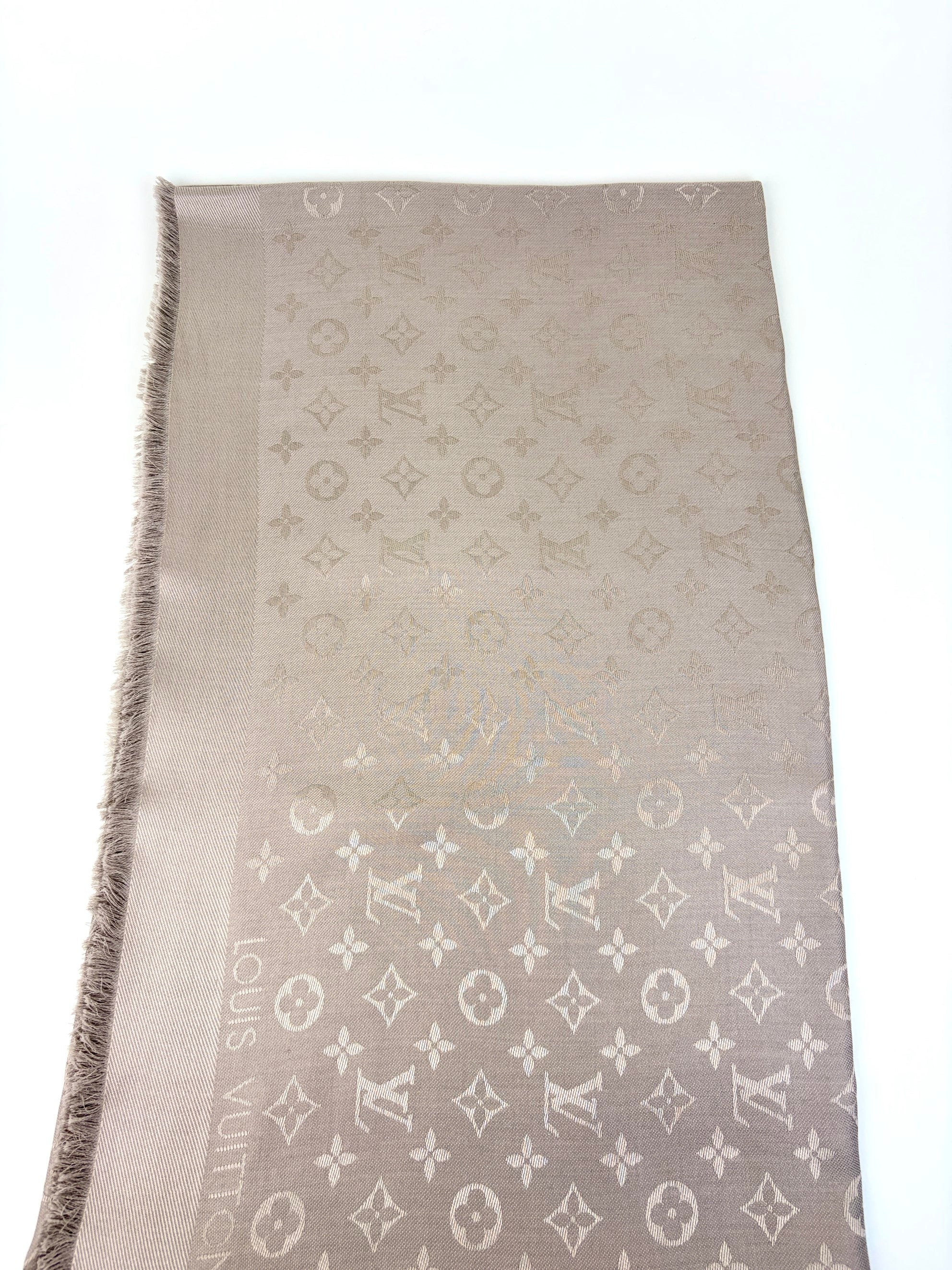 louis Vuitton grey monogram silk wool classic shawl