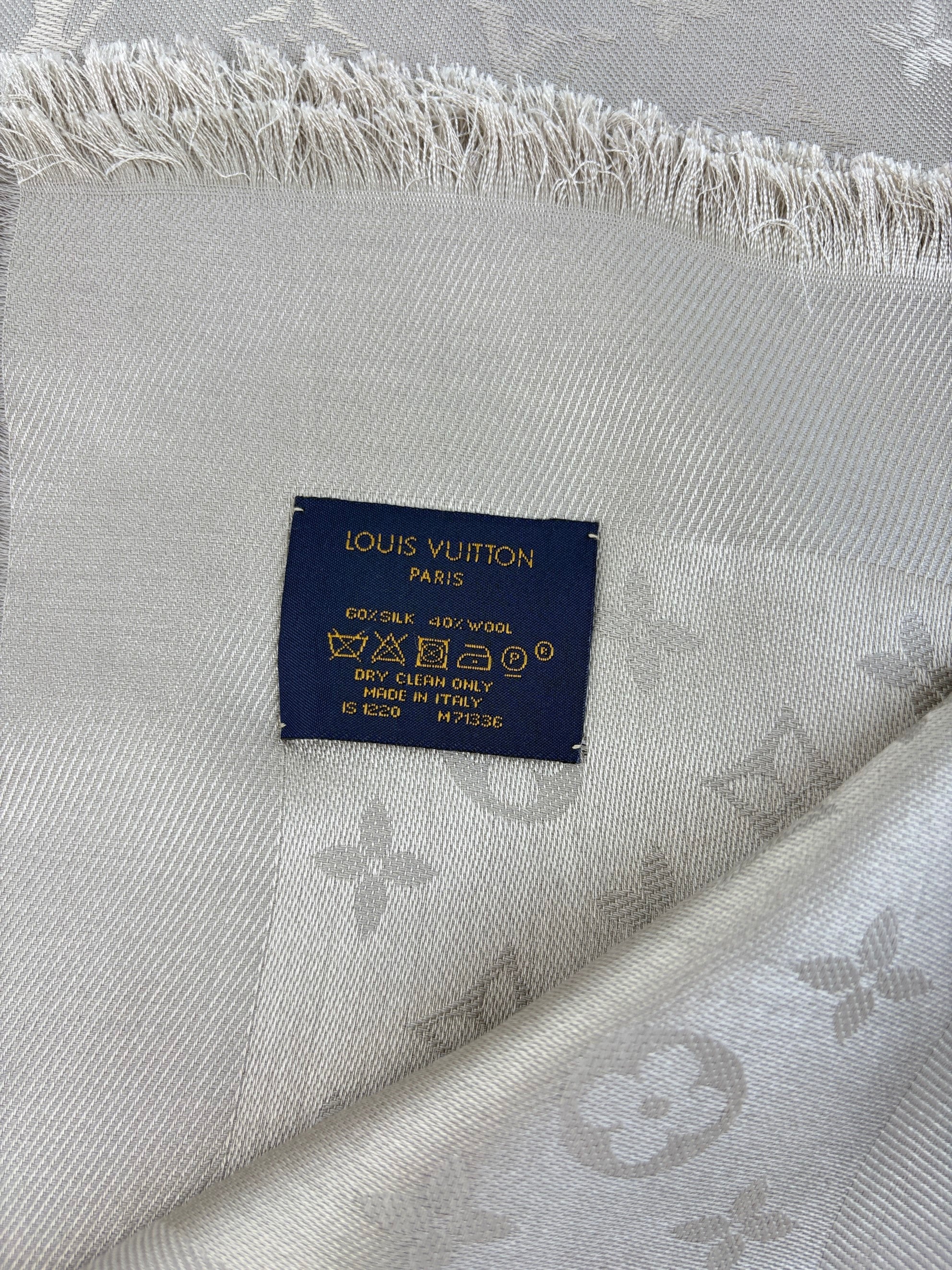 louis Vuitton grey monogram silk wool classic shawl