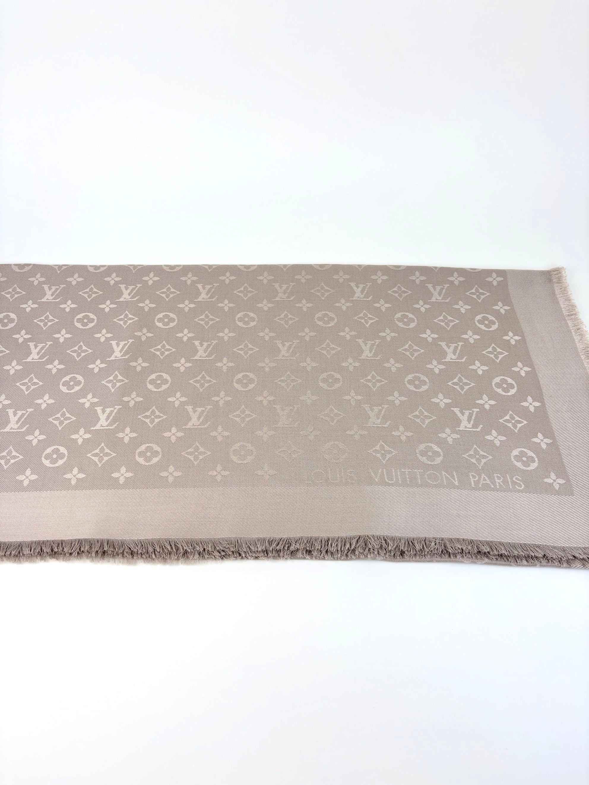 louis Vuitton grey monogram silk wool classic shawl