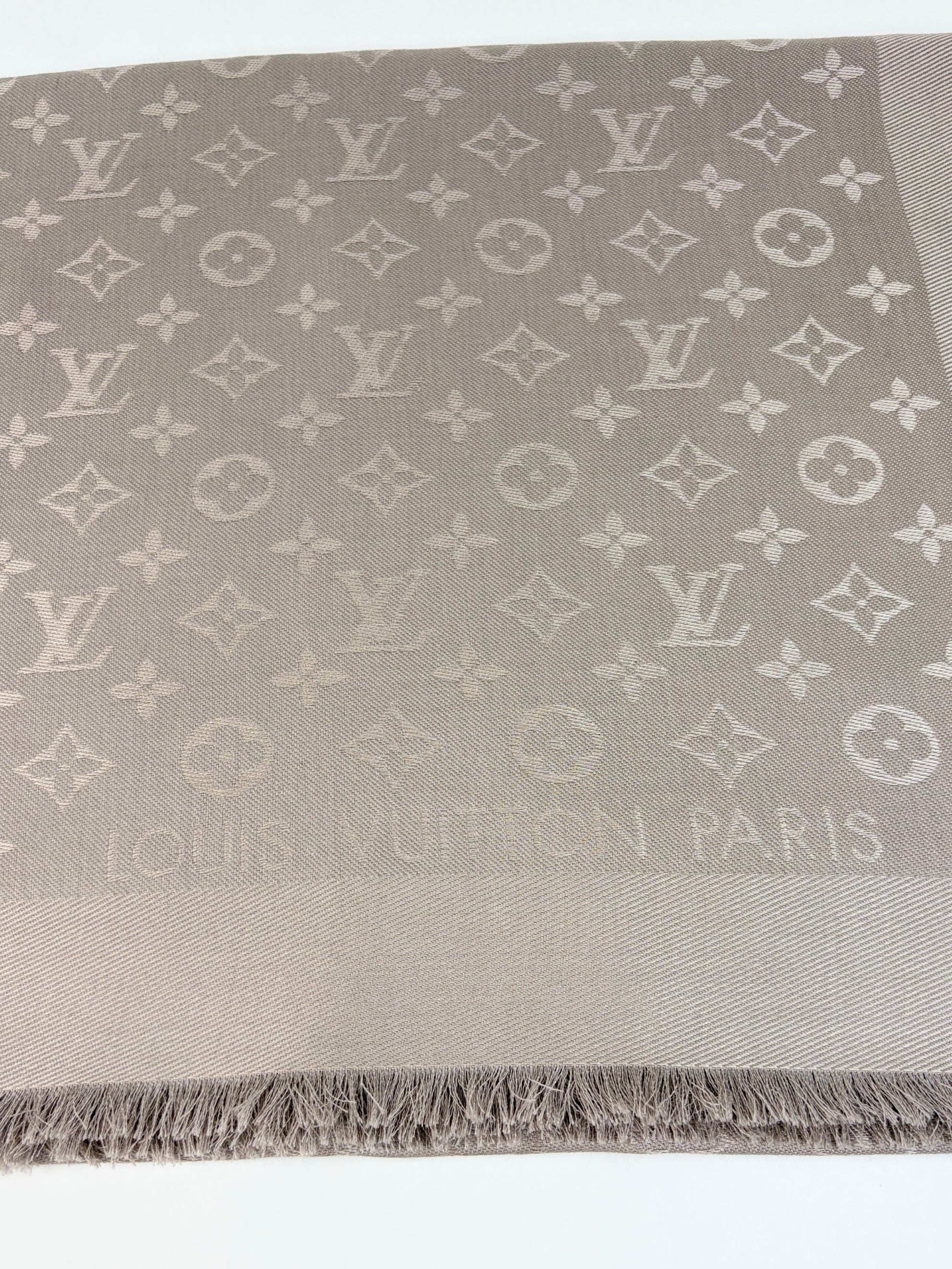 louis Vuitton grey monogram silk wool classic shawl