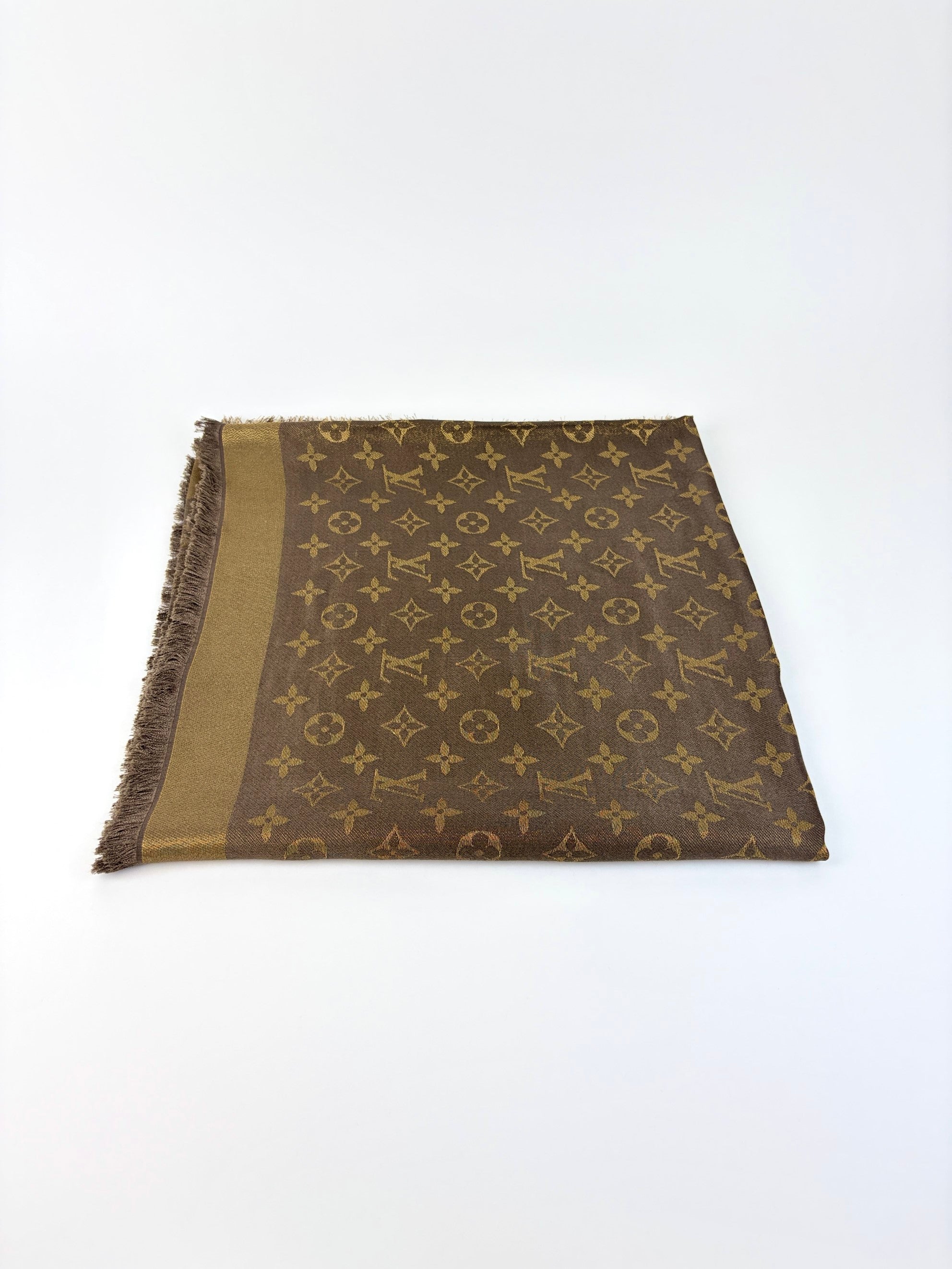 louis Vuitton brown monogram silk wool classic shawl
