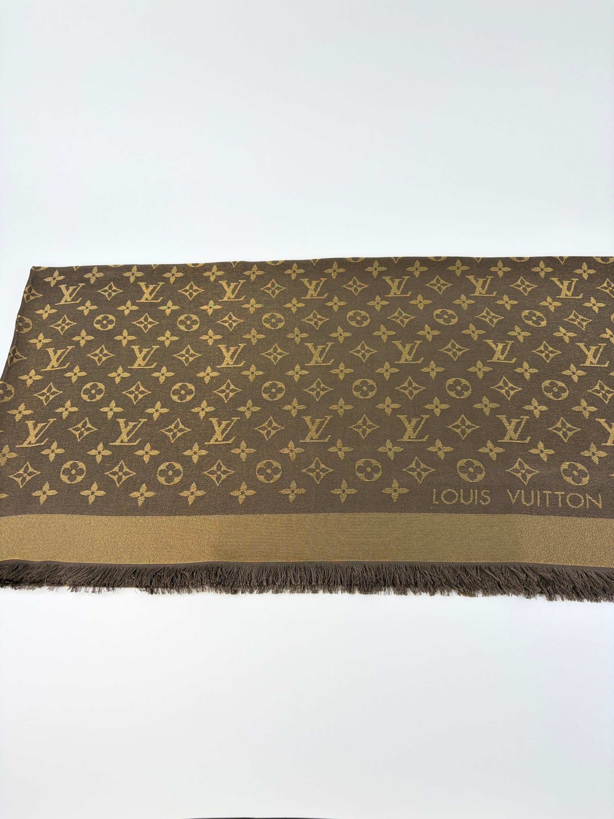 louis Vuitton brown monogram silk wool classic shawl