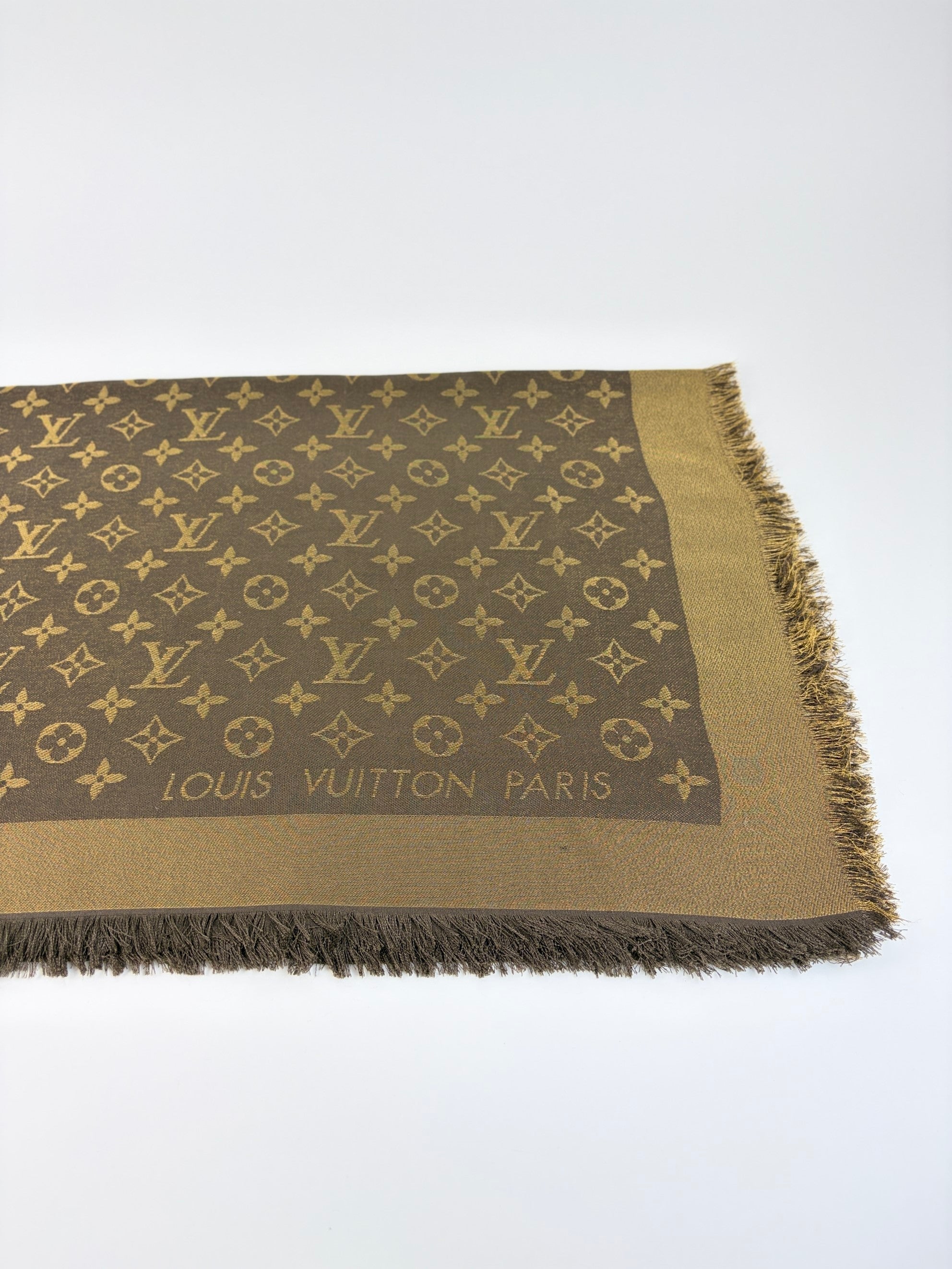 louis Vuitton brown monogram silk wool classic shawl