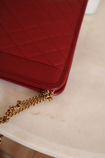 YSL Red Monogram Quilted Lambskin Victoire Chain Clutch Bag