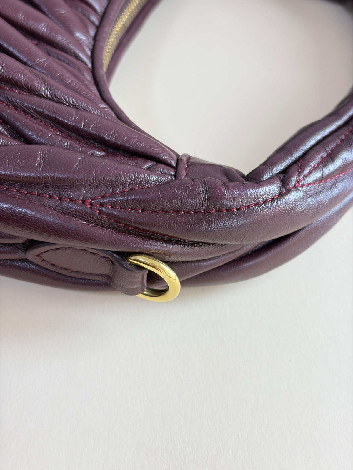 Miu Miu Burgandy wander matelasse nappa leather small hobo bag