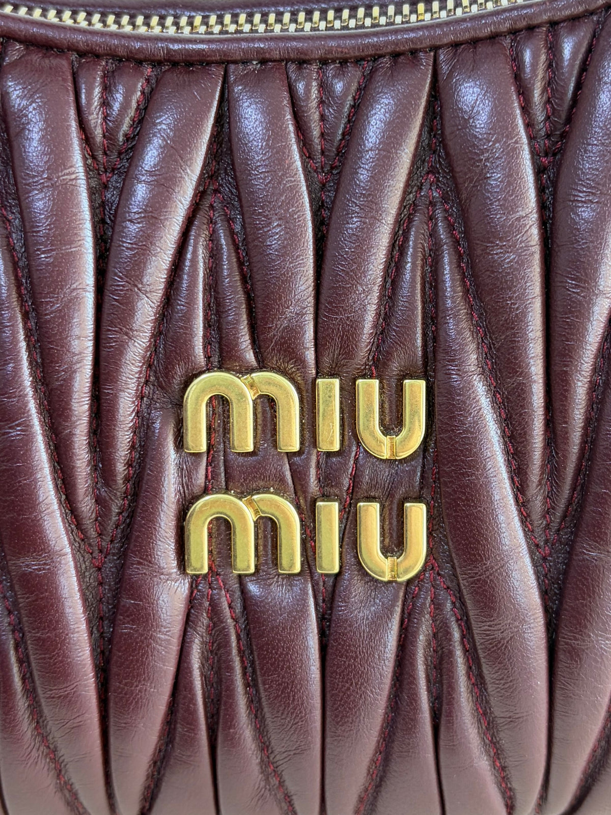 Miu Miu Burgandy wander matelasse nappa leather small hobo bag