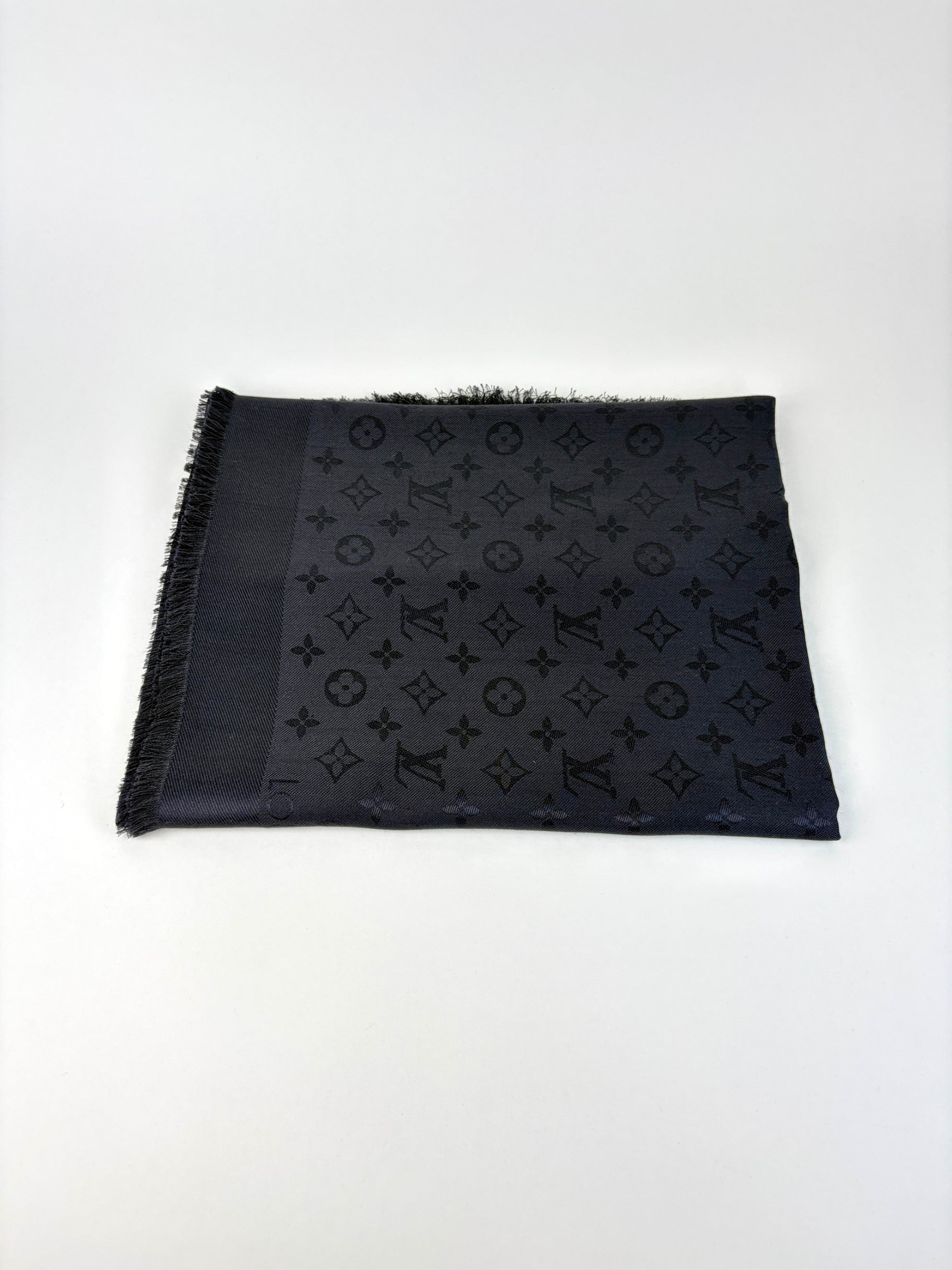 Louis Vuitton blue marine  Monogram classic wool sillk shawlScarf