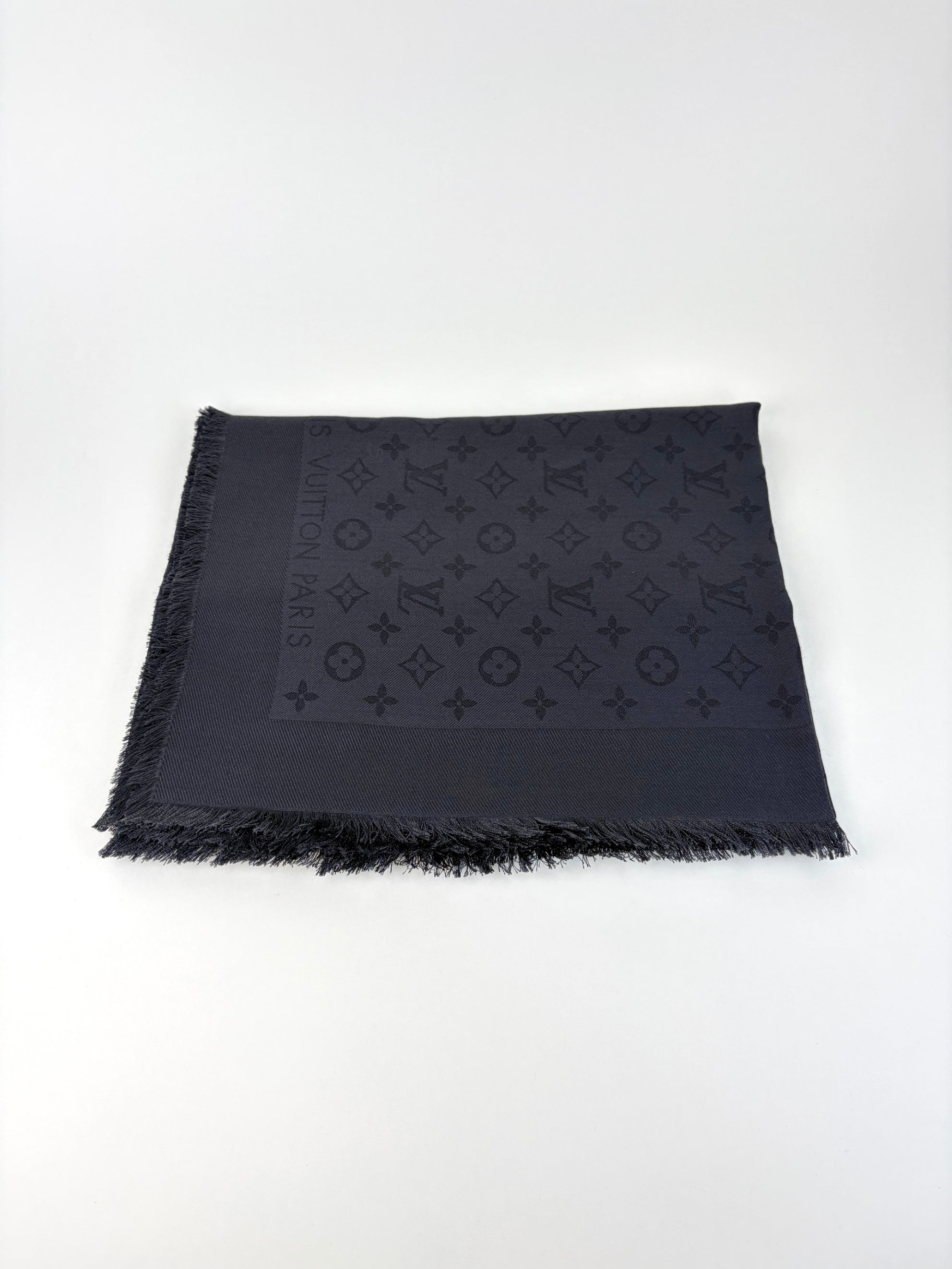 Louis Vuitton blue marine  Monogram classic wool sillk shawlScarf