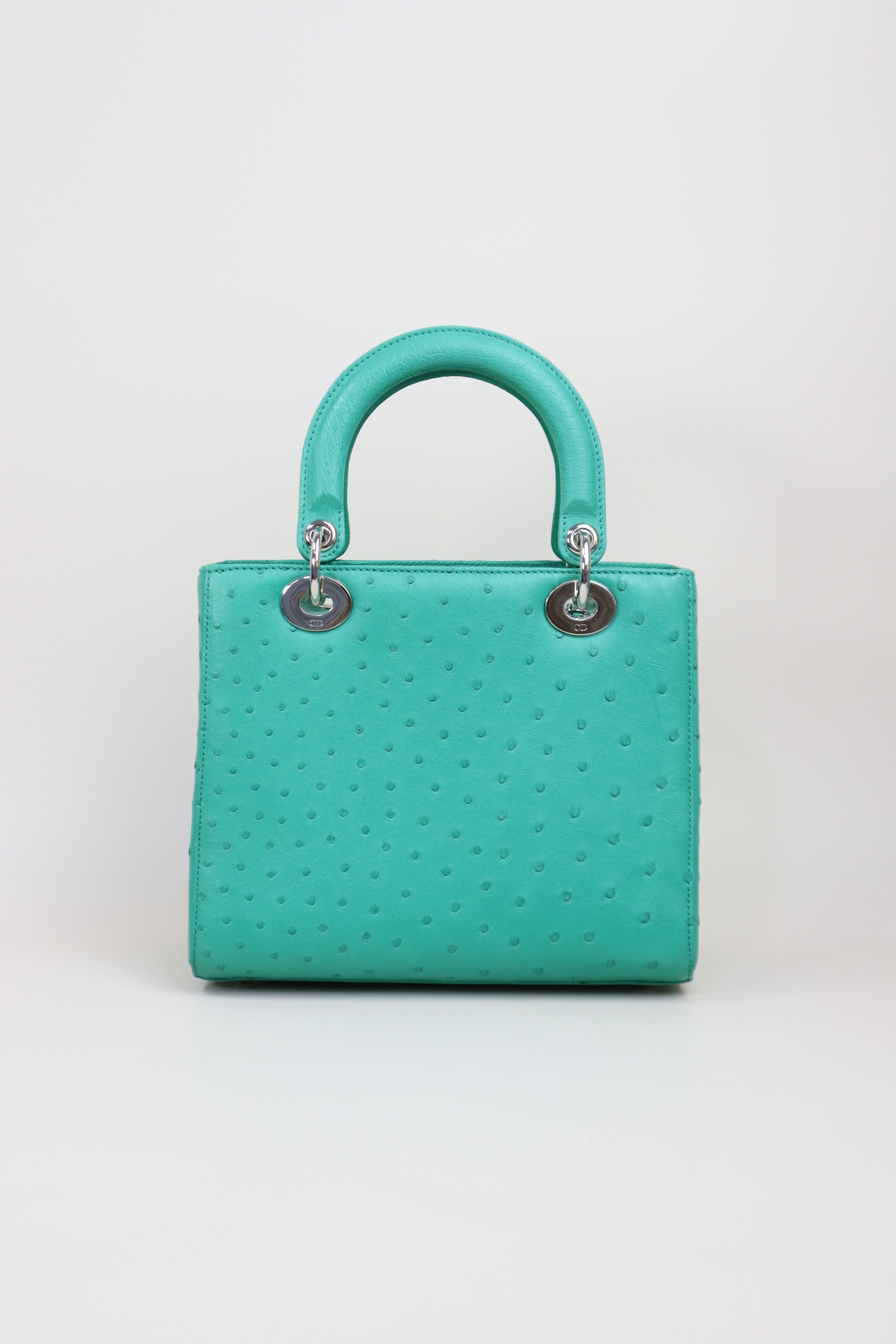 Christian Dior Mint Green Ostrich Medium Lady Dior Tote Bag