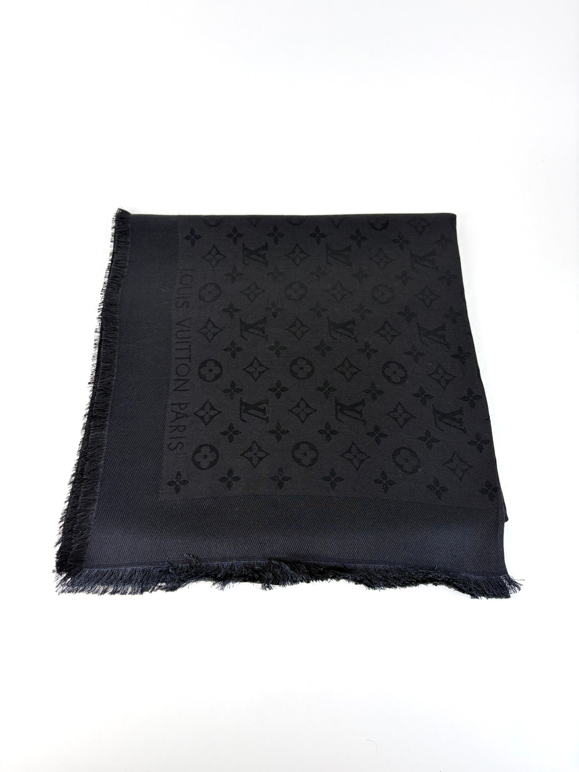 louis Vuitton black monogram silk wool classic shawl