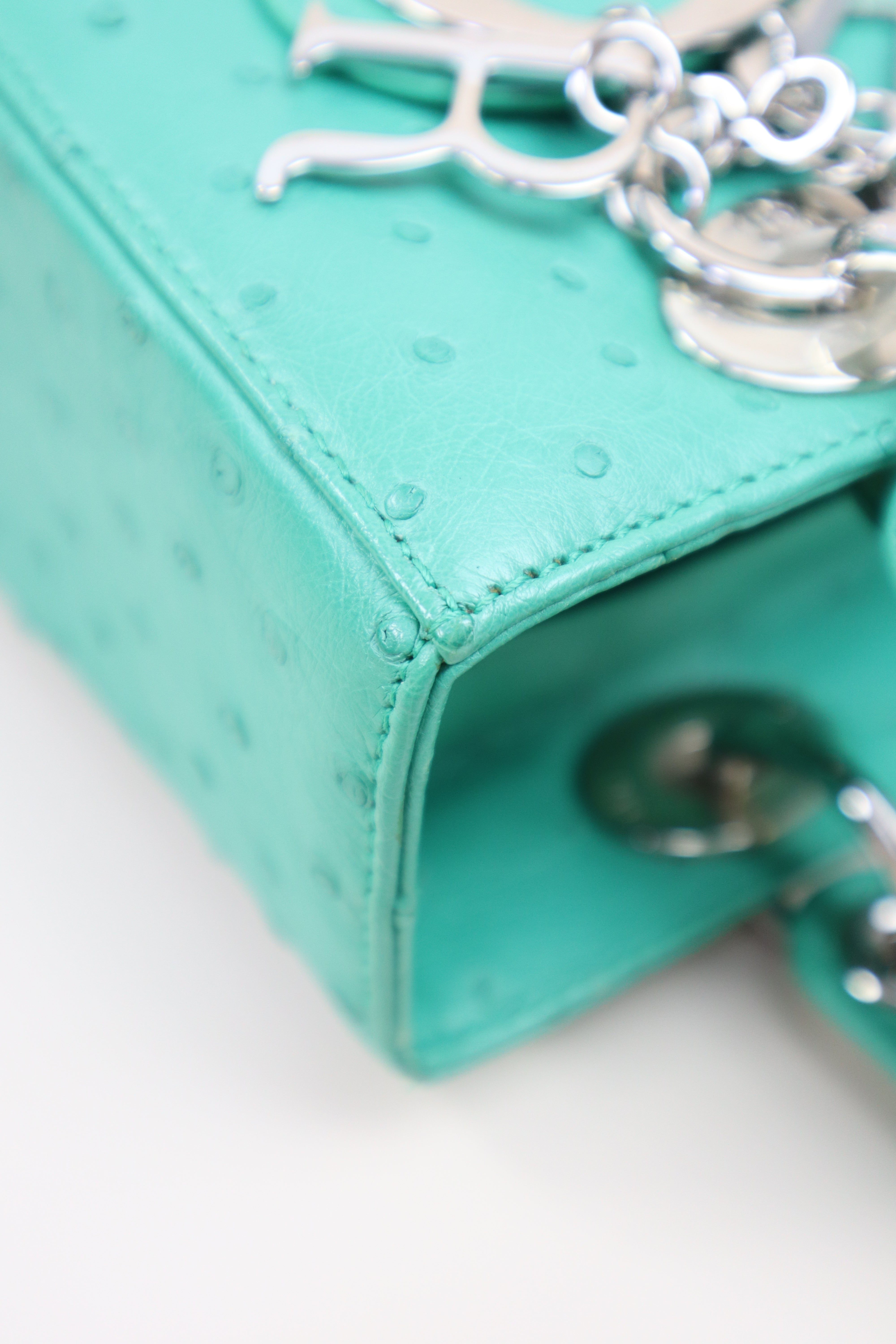 Christian Dior Mint Green Ostrich Medium Lady Dior Tote Bag