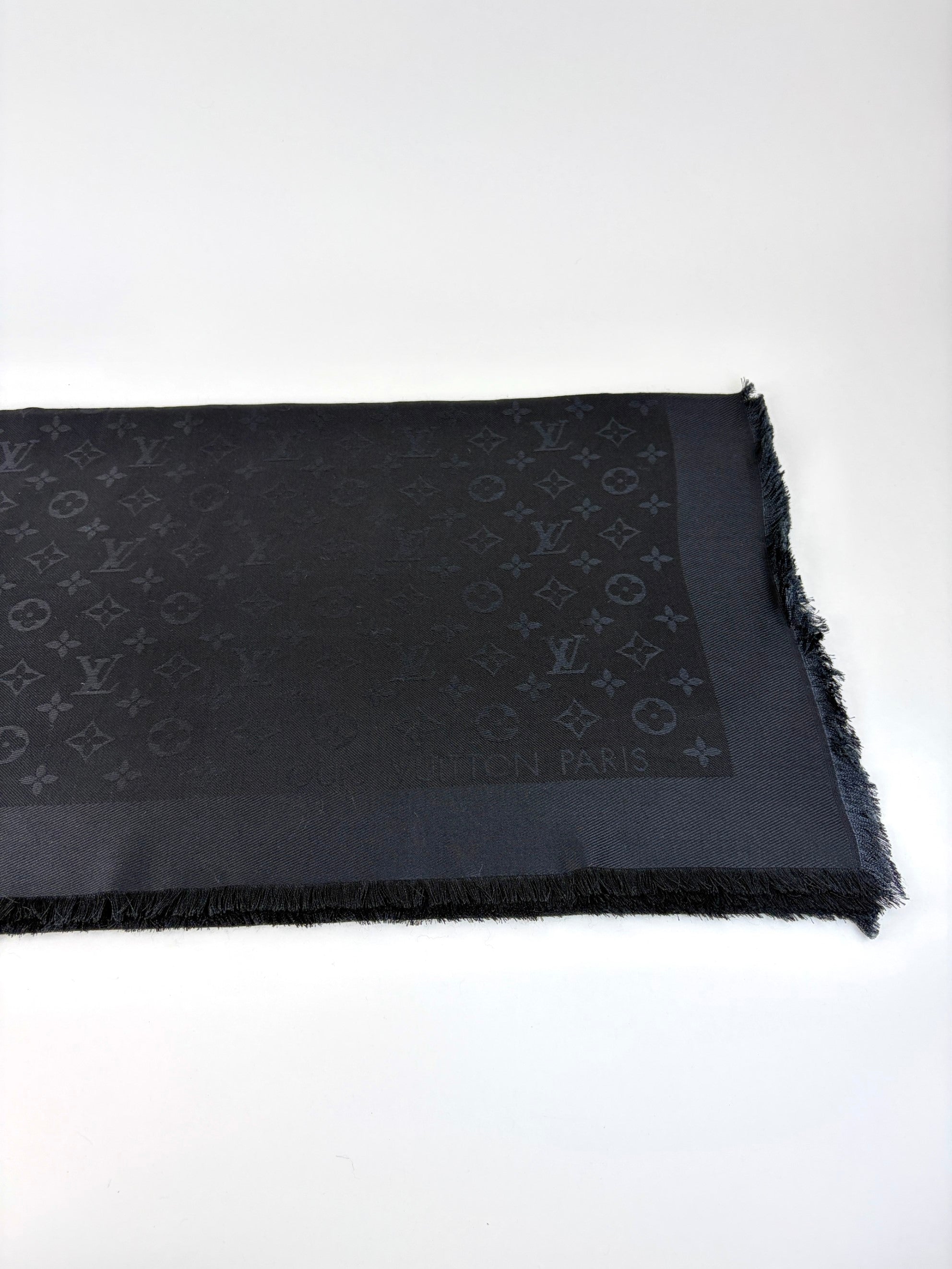louis Vuitton black monogram silk wool classic shawl