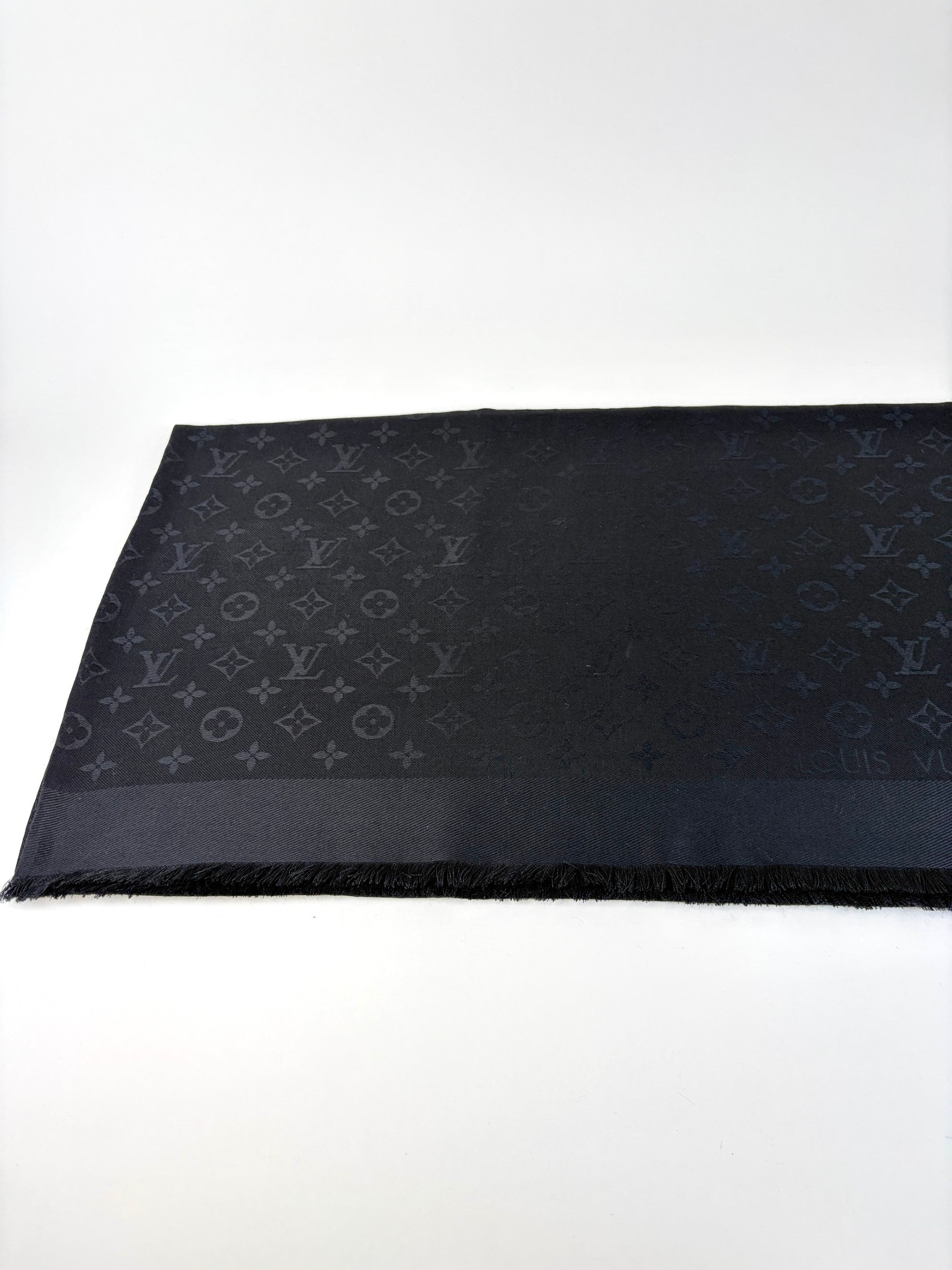 louis Vuitton black monogram silk wool classic shawl