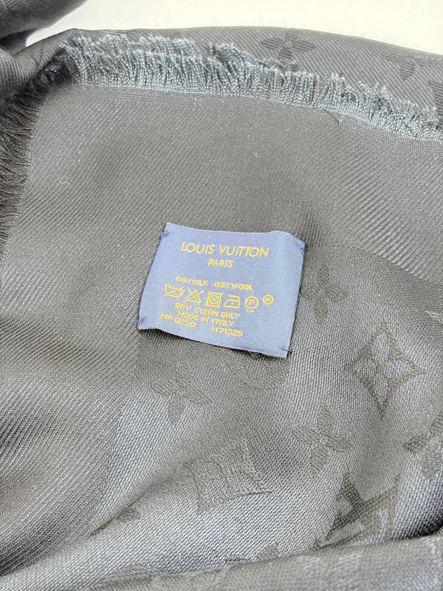 louis Vuitton black monogram silk wool classic shawl