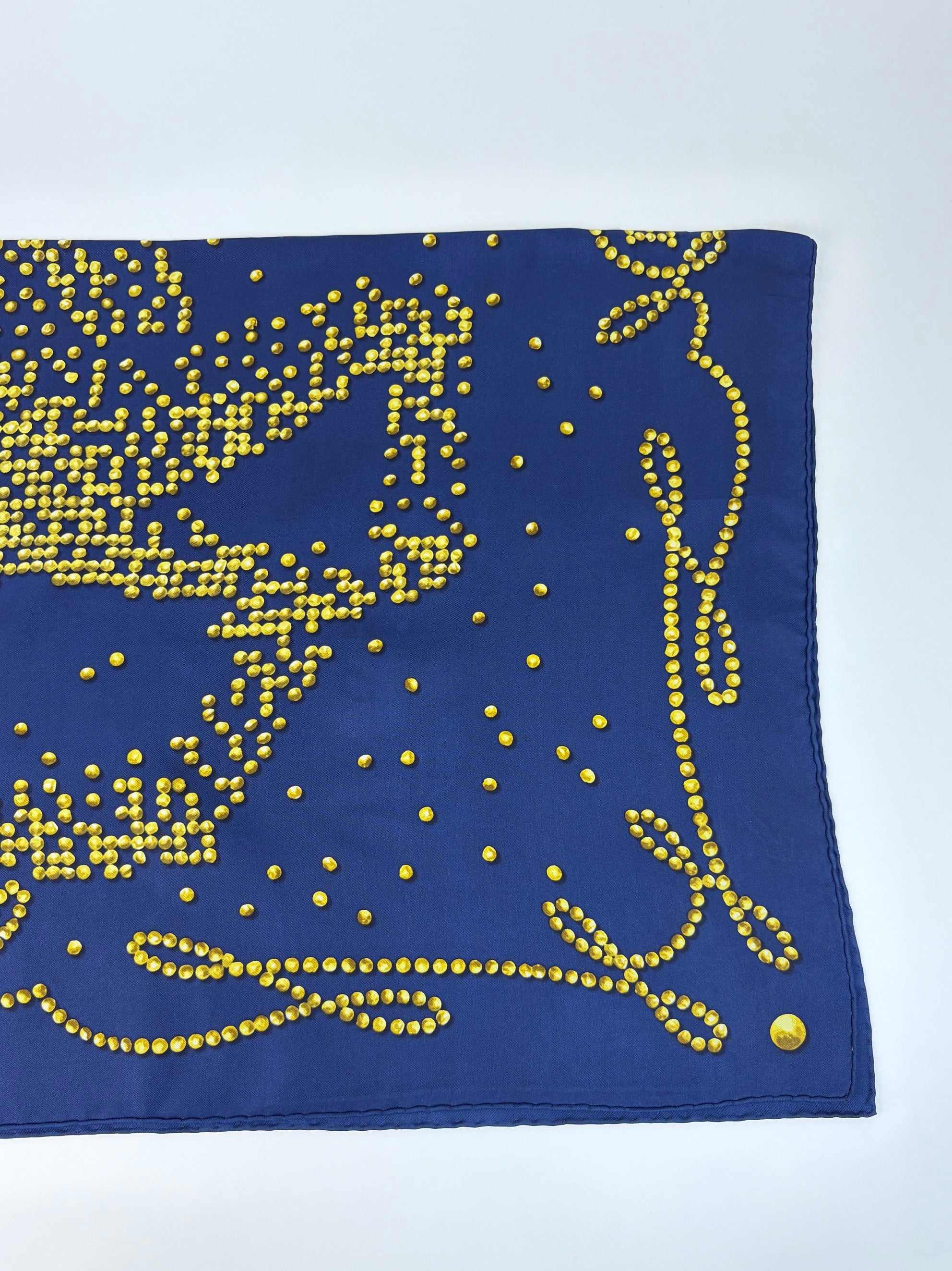 Hermes navy blue/gold Chevel de legend silk square scarf