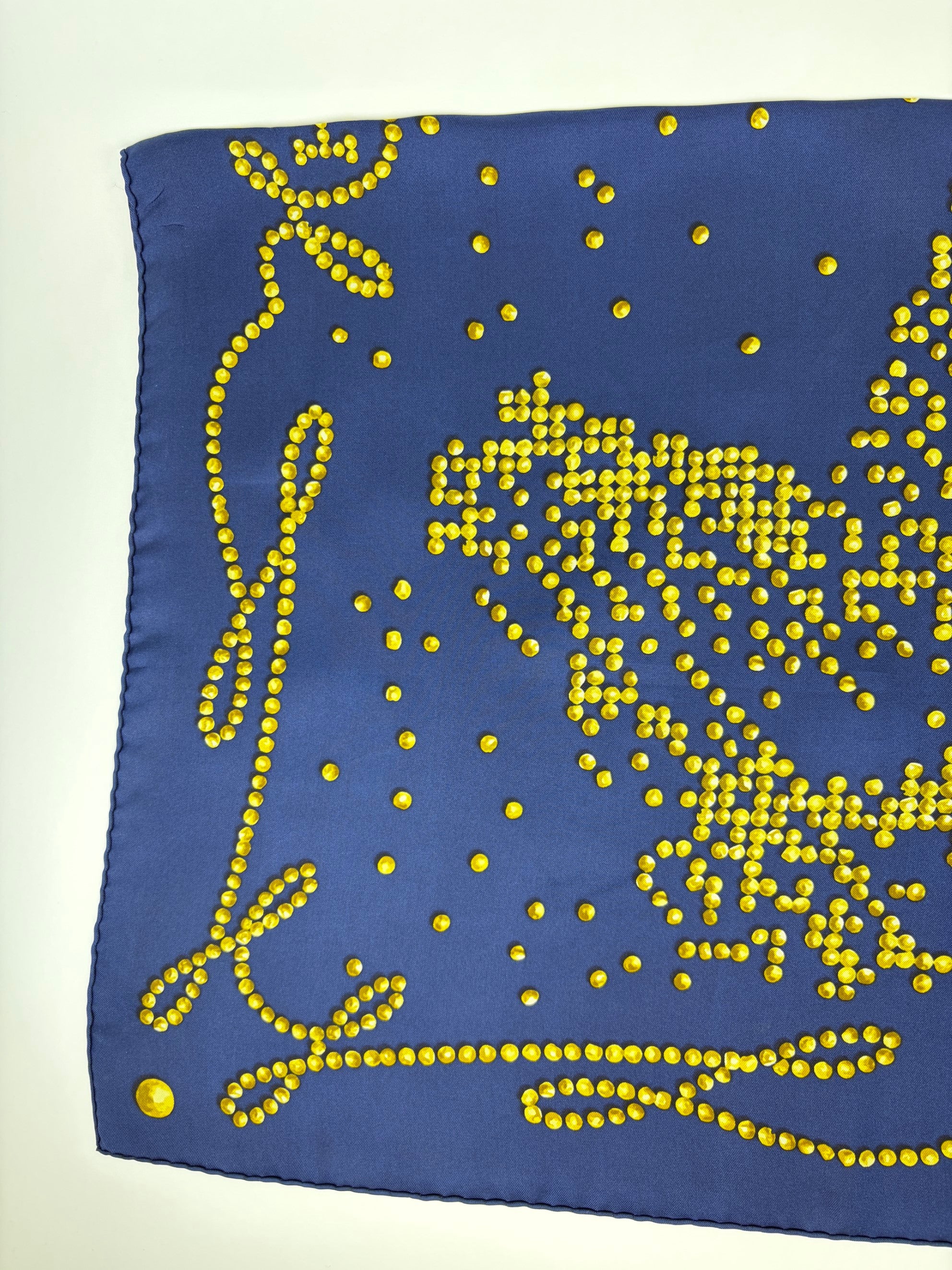 Hermes navy blue/gold Chevel de legend silk square scarf