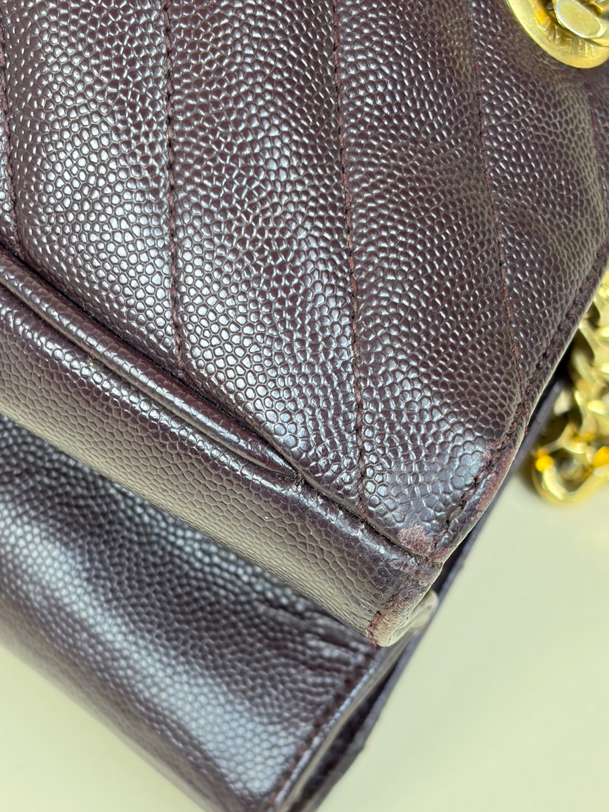 YSL Burgundy Chevron Quilted Cassandre Monogram Shopper Bag