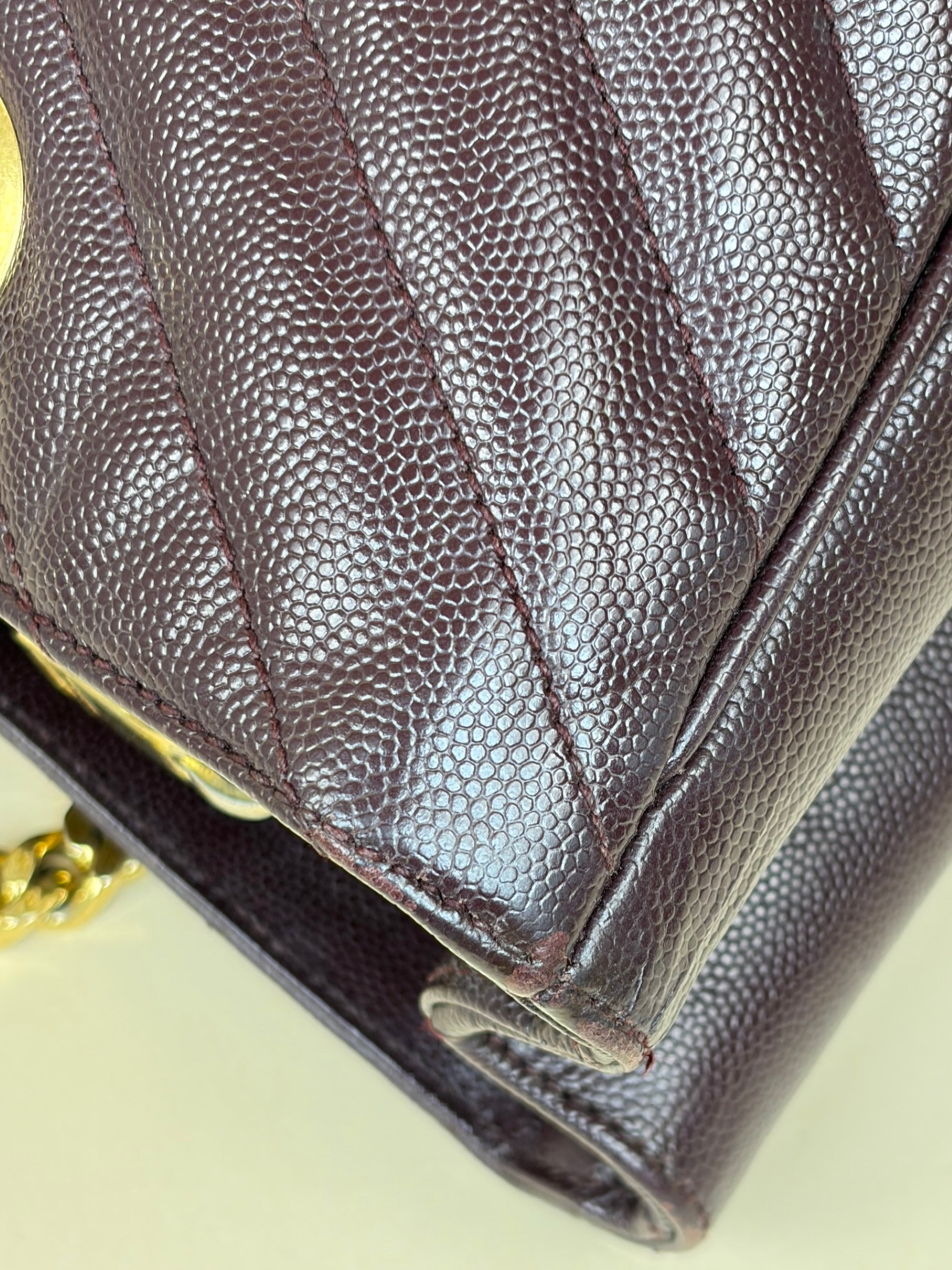 YSL Burgundy Chevron Quilted Cassandre Monogram Shopper Bag