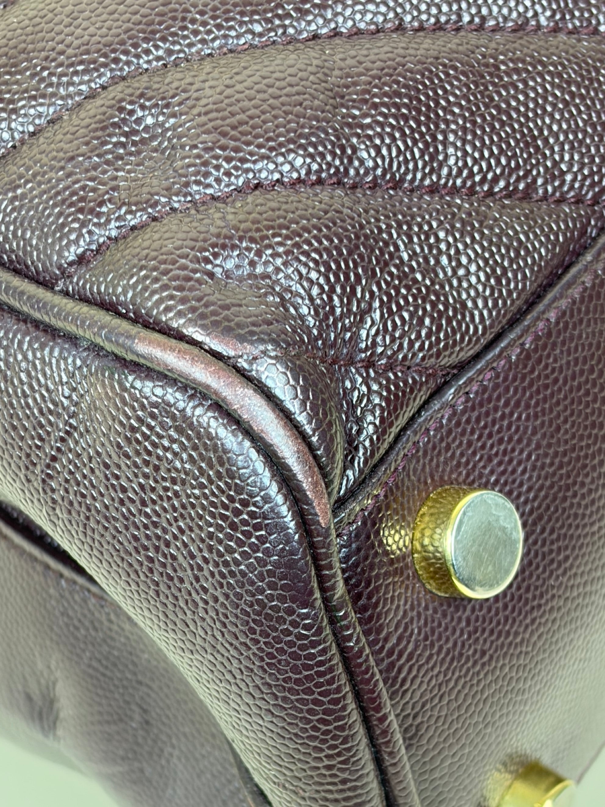 YSL Burgundy Chevron Quilted Cassandre Monogram Shopper Bag