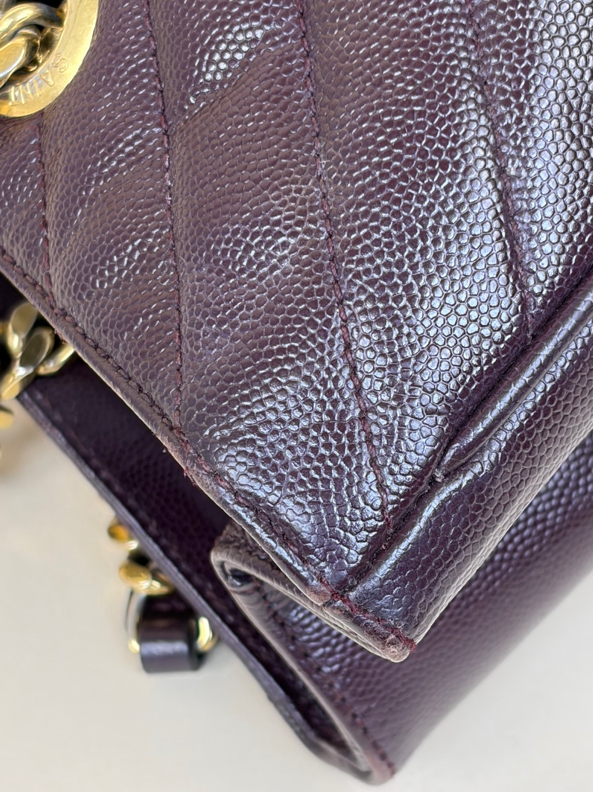 YSL Burgundy Chevron Quilted Cassandre Monogram Shopper Bag