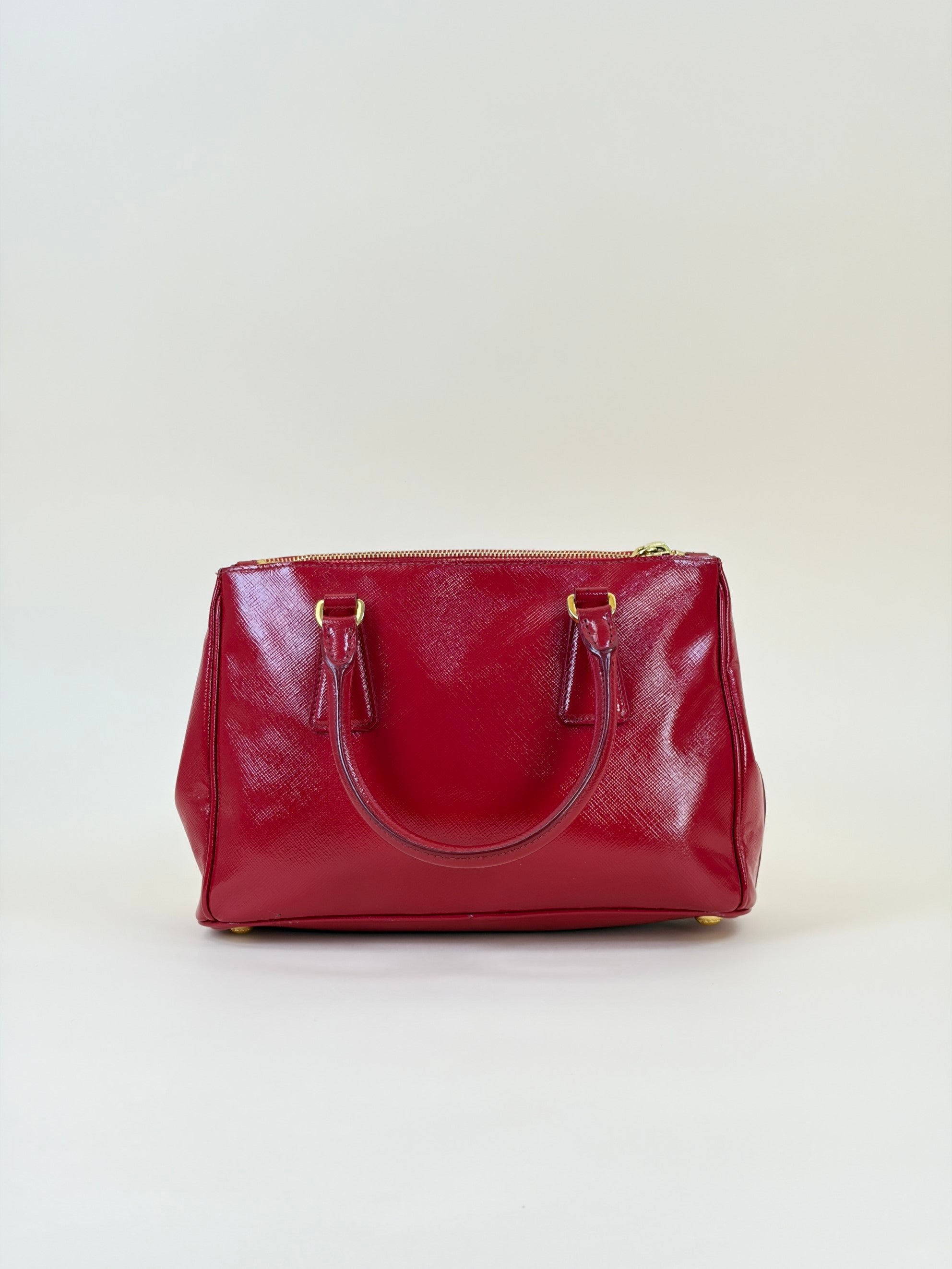 Prada shiny red small galleria saffiano leather double zip